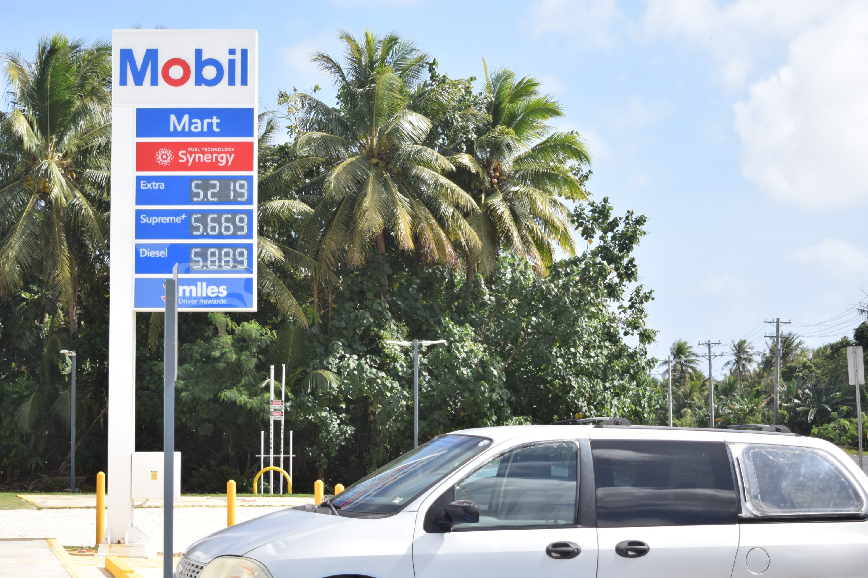 The Mobil Oil Marianas in Chalan Kiya displays its new prices on Friday.