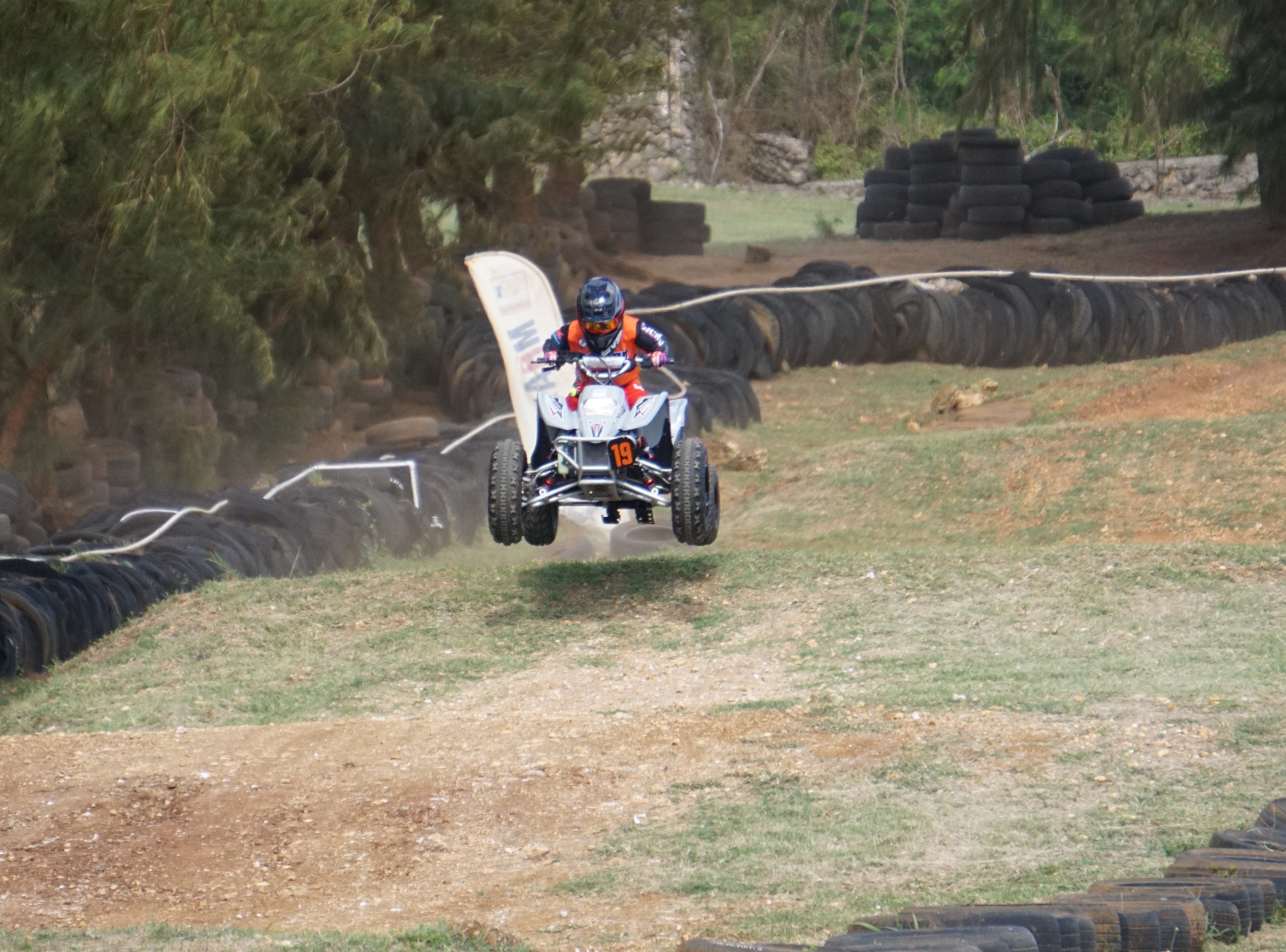 Rockson Cabrera leads the round 2 race of the Peewee ATV Class  at Cow Town Raceway Park on Sunday.
