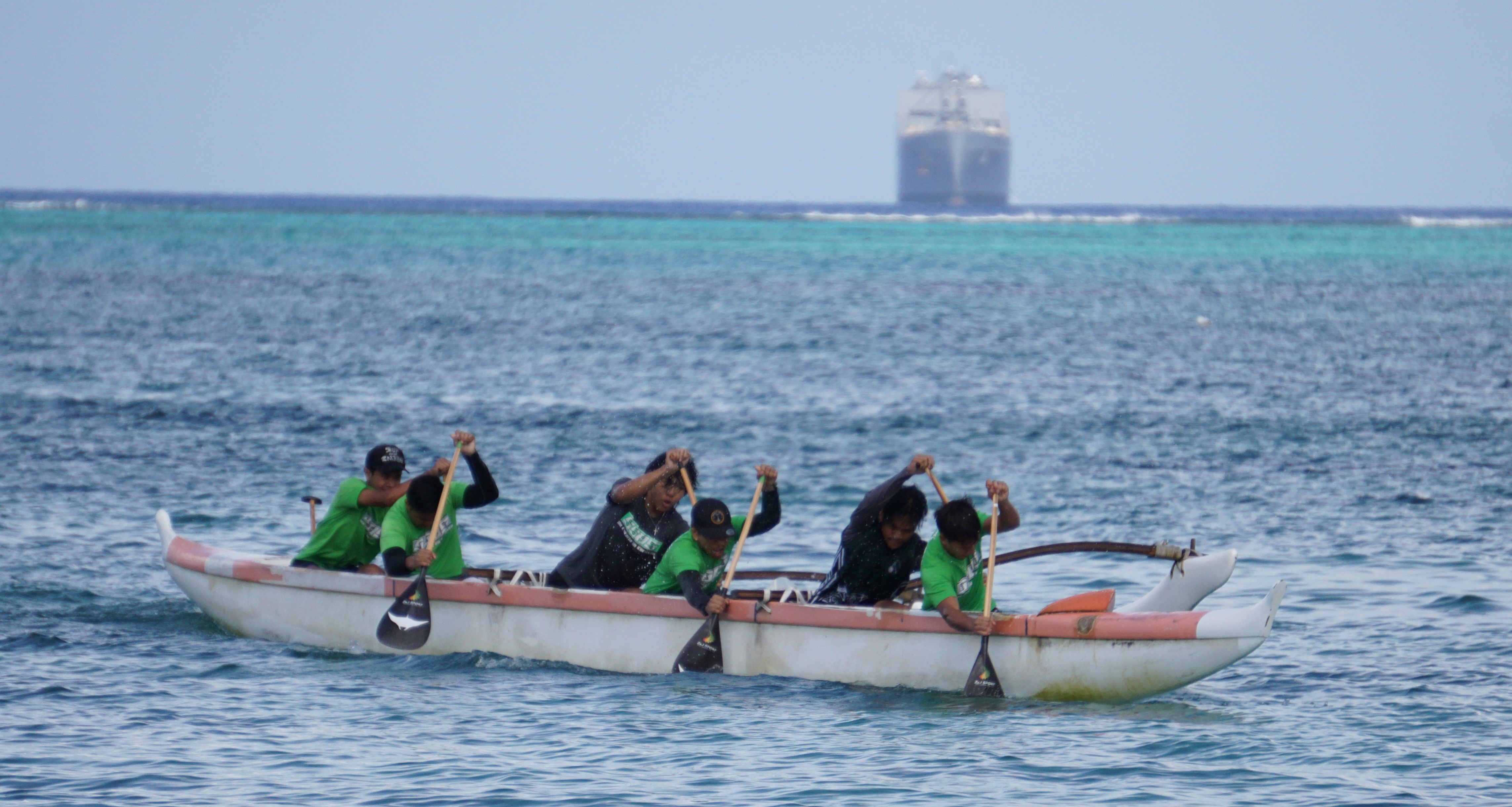 The SSHS boys in action in the PSS Interscholastic Outrigger Race at Kilili Beach.