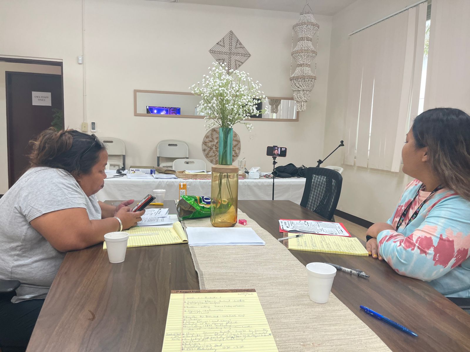 Maurkeesha Indalecio and Lynette Sablan talk about their business ideas during the second day of CNMI Women’s Association’s Women’s Entrepreneur Project Cohort III: Entrepreneur Sprint project.