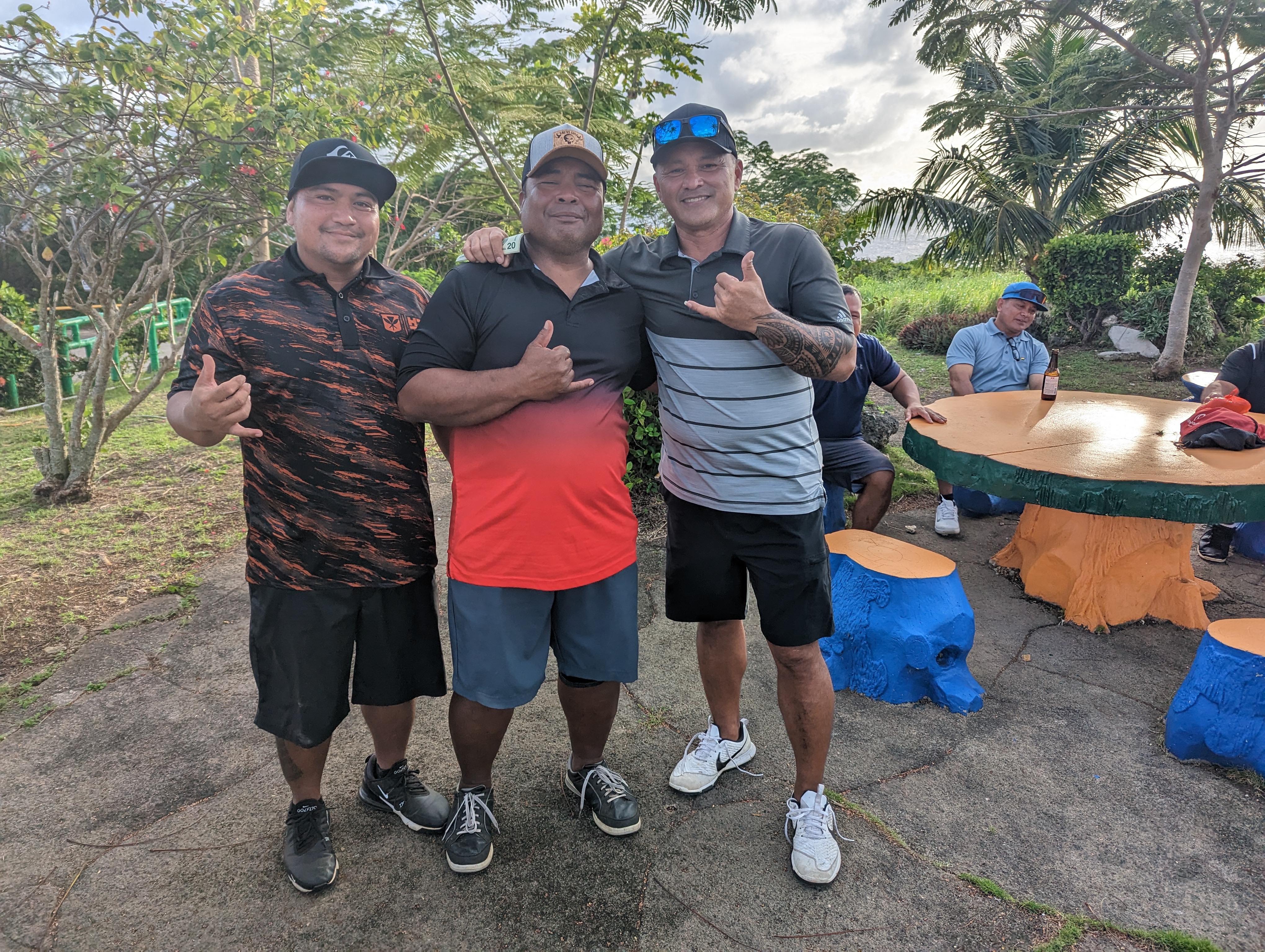 Mel Sablan, right, Jesse Stole and Isaac Aguon pose for a photo after the Marianas Golf Association January Ace of the Month tournament at Coral Ocean Resort on Sunday, January 22.