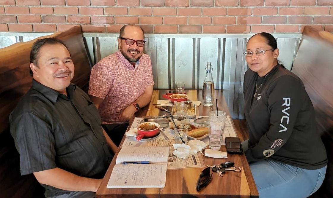 Education Commissioner of Education Dr. Alfred B. Ada, Northern Marianas College President Dr. Galvin Deleon Guerrero, and Northern Marianas Technical Institute Chief Executive Officer Jodina Attao pose for a photo during their meeting on Jan. 30, 2023.