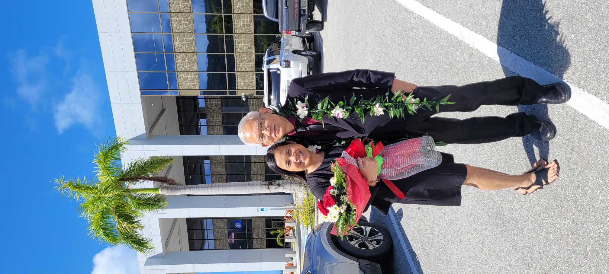 Eloisa and Deogracias “Deo” Manese pose for Variety outside the federal courthouse on Tuesday.