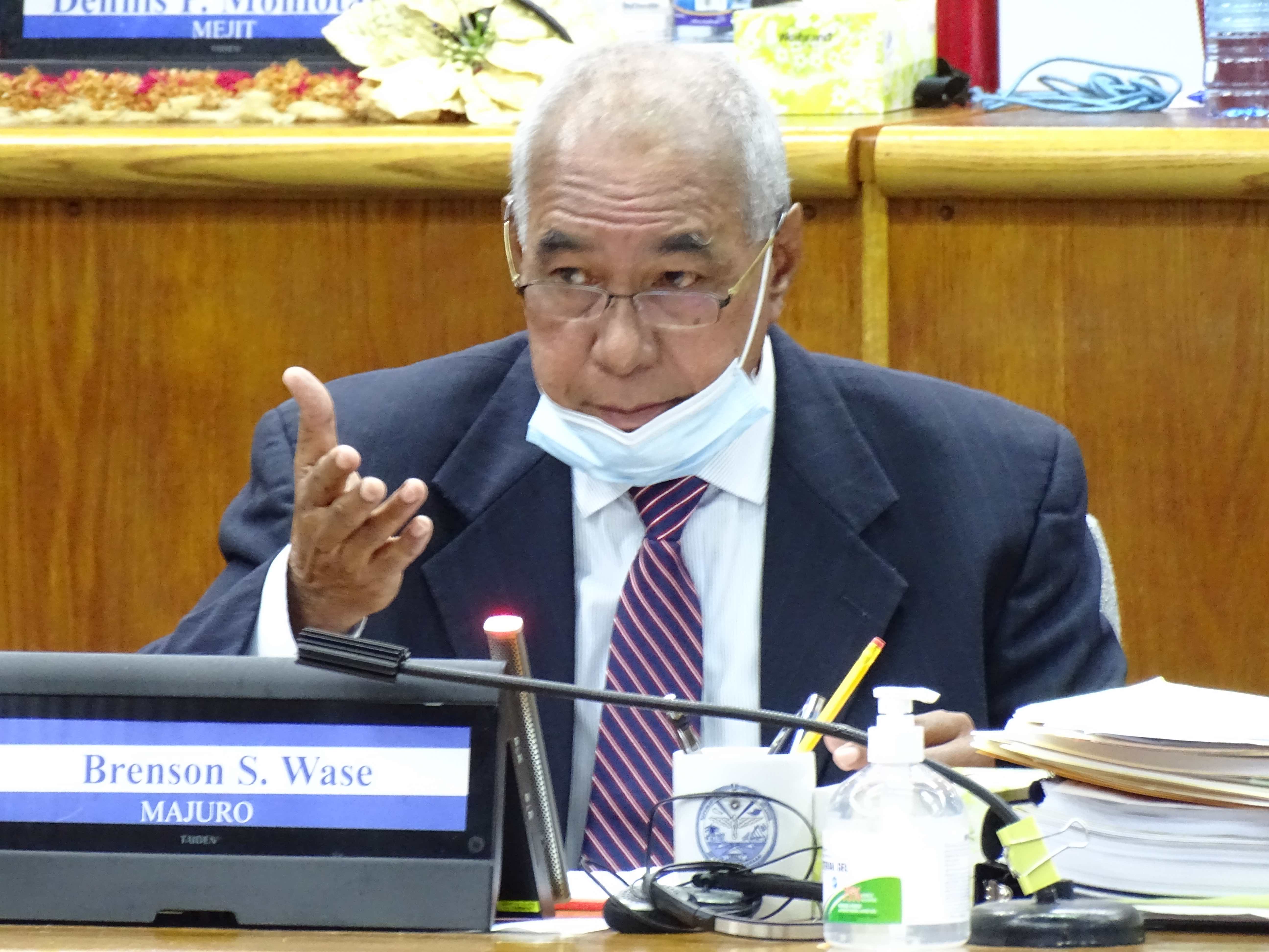 Marshall Islands Finance Minister Brenson Wase, in an August 2022 file photo from parliament, has questioned the EU blacklisting of the Marshall Islands.