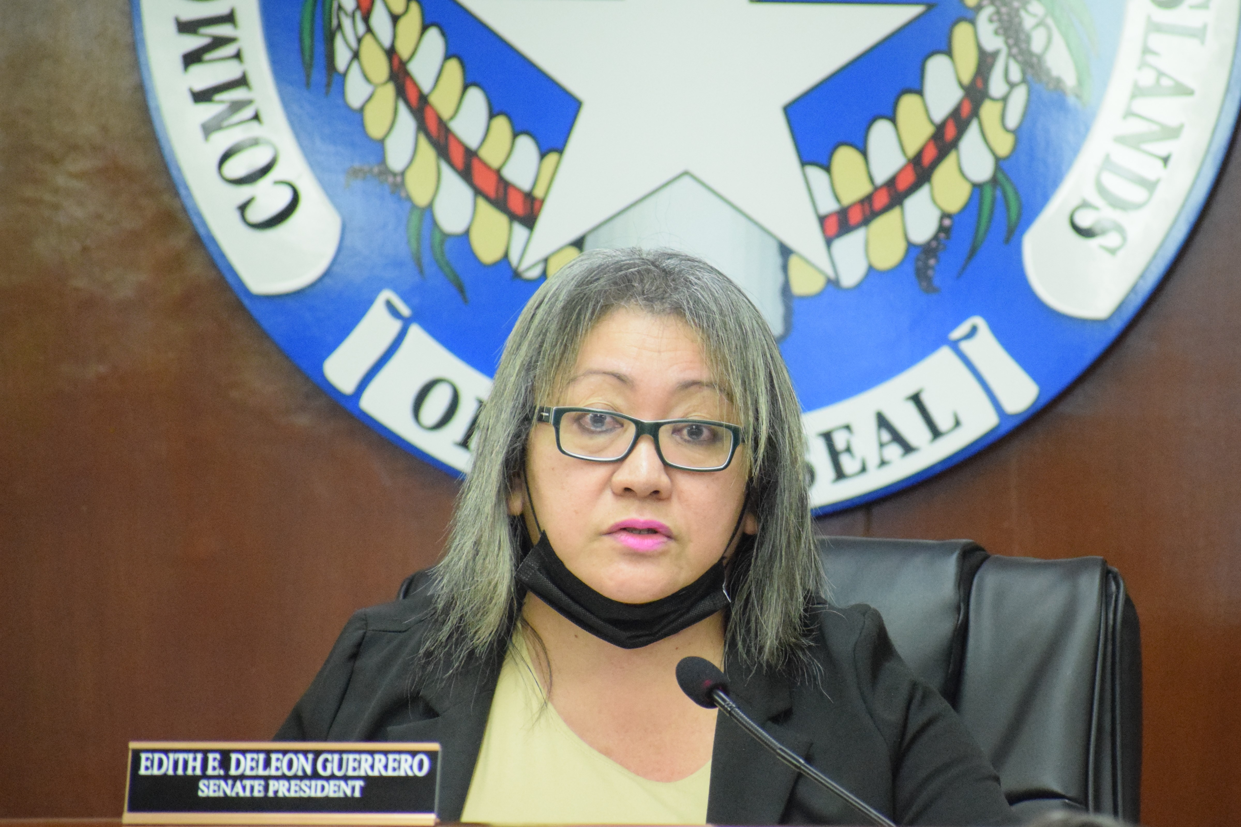 Senate President Edith Deleon Guerrero speaks during a Senate session on Tuesday.