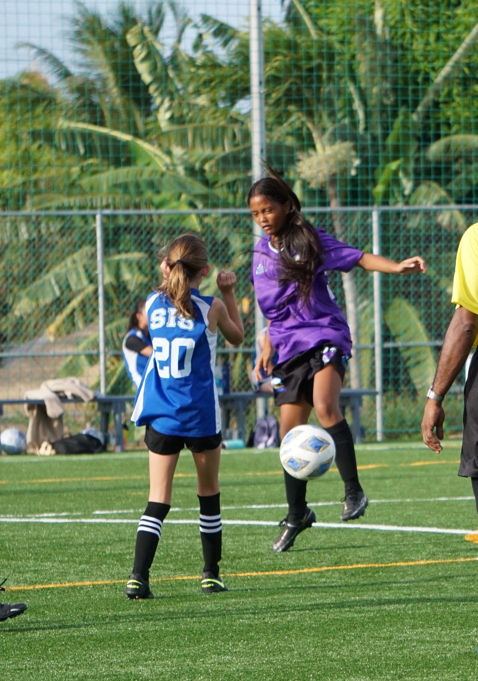 Hopwood’s Jakielyn Calage intercepts the possession in midair during a girls middle school division game of the NMIFA-PSS Interscholastic Soccer League at the NMI Soccer Training Center in Koblerville.