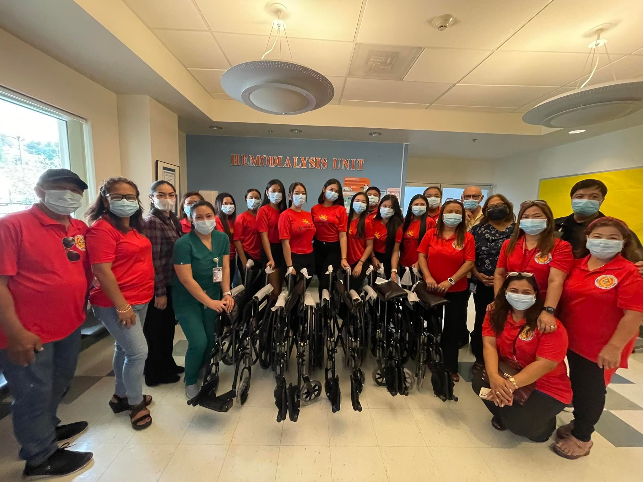 Bayani Association has donated five  wheelchairs to the hemodialysis center of the Commonwealth Healthcare Corp. Photo shows Bayani officers and members, CHCC officials and the Gandang Pinay beauty pageant contestants.