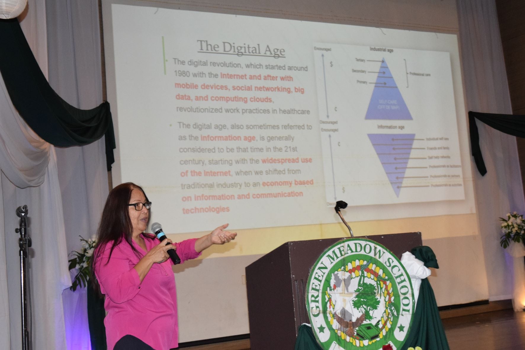 Former Education Commissioner Rita A. Sablan discusses digital technology during the GMS Parents Summit at the Saipan World Resort's Royal Taga Hall on Monday.