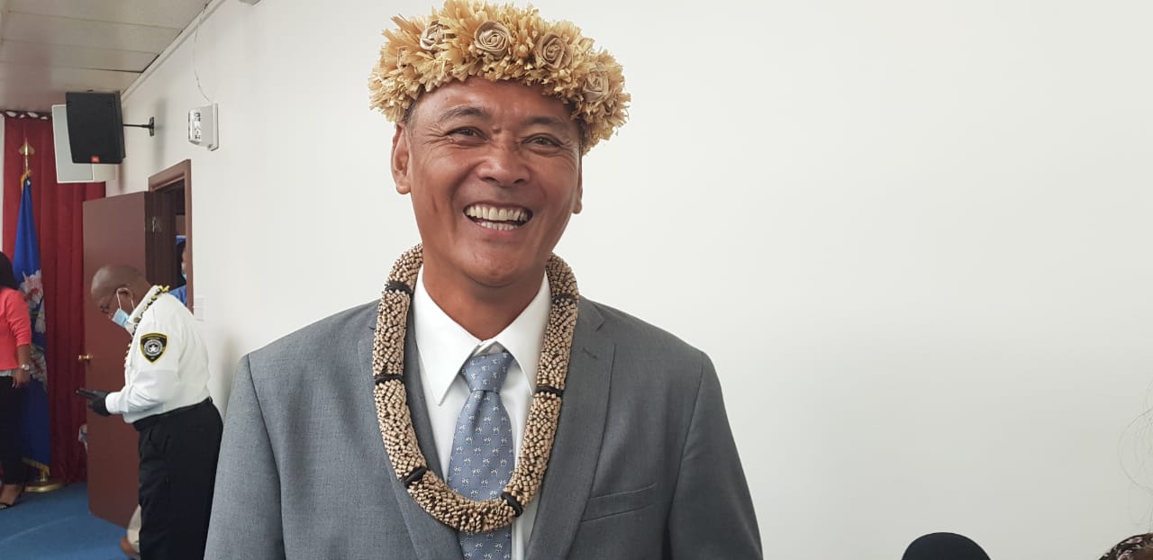 Then-Rep. Franklin Babauta smiles after being sworn in as member of the 20th House in November 2020.