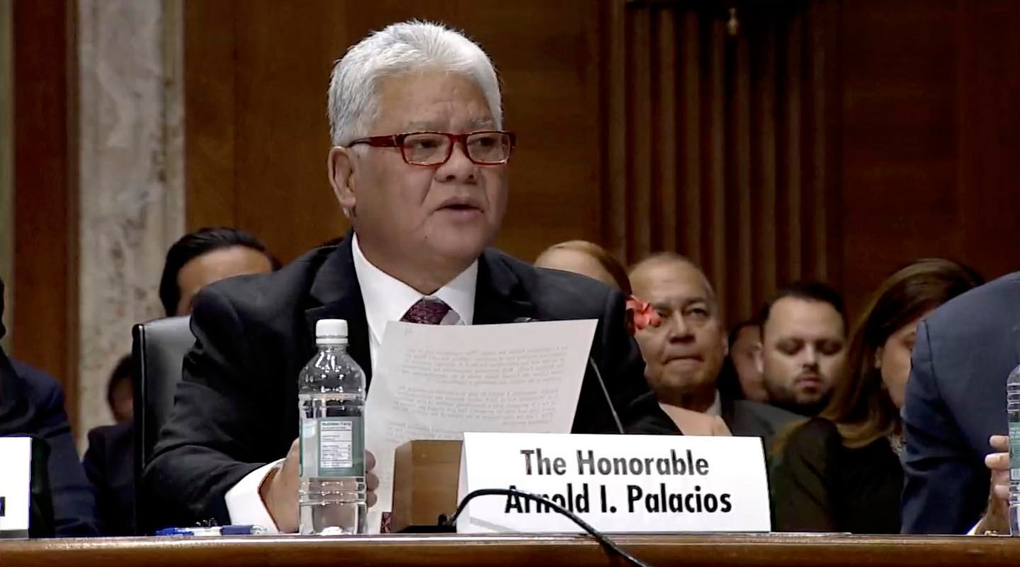 Gov. Arnold I. Palacios testifies before the Senate Committee on Energy & Natural Resources during a hearing on the State of the U.S. Territories on Feb. 9.