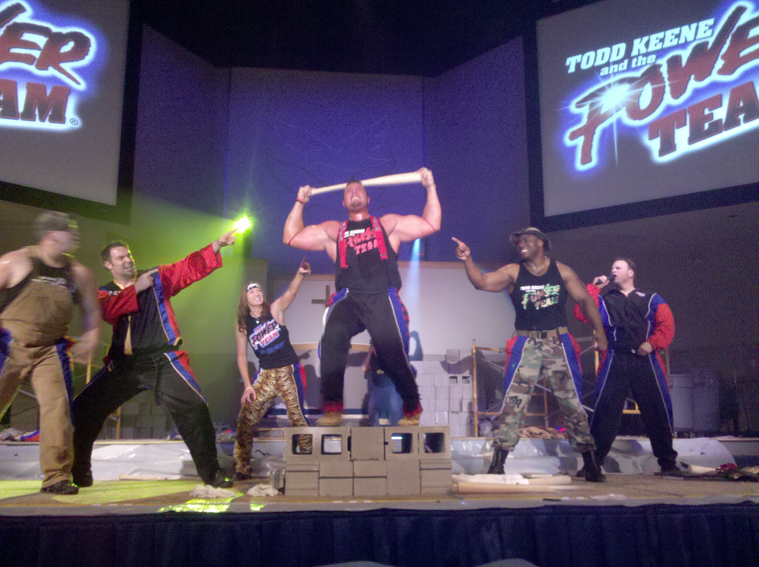 The Power Team is a group of world class athletes who perform exhibitions of power, strength, speed, inspiration, and motivation in the U.S. and all over the world.
