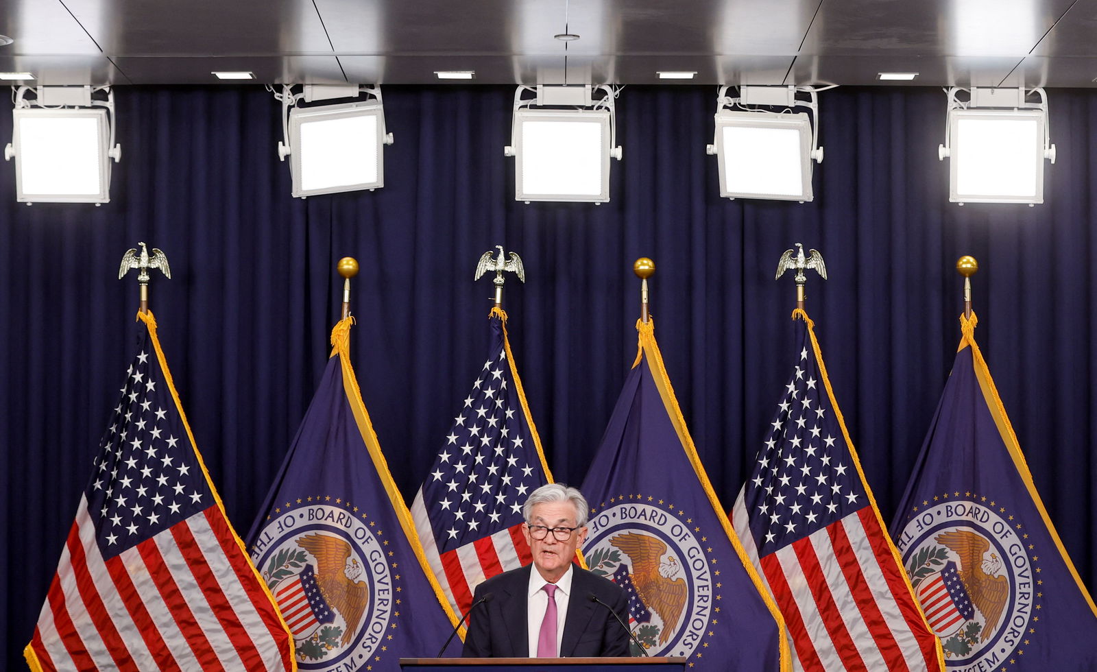 Federal Reserve Chair Jerome Powell addresses reporters after the Fed raised its target interest rate by a quarter of a percentage point, during a news conference at the Federal Reserve Building in Washington, D.C., Feb. 1, 2023.