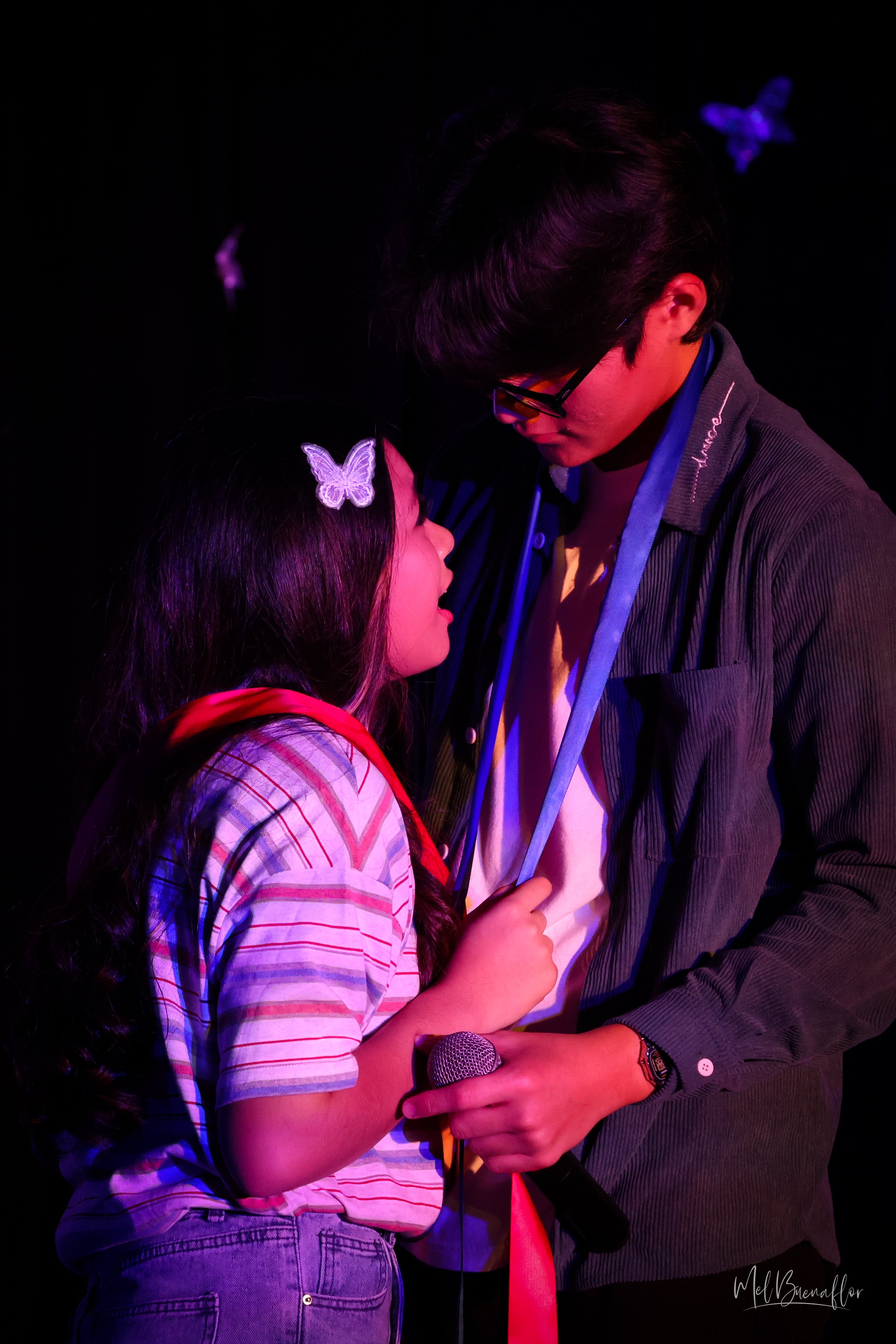 Iris, played by Bernice Shane Sabino, left, meets her love interest in the show, Luke, played by Eunkyu "Joey" Hong, as they sing “Rewrite the Stars.”