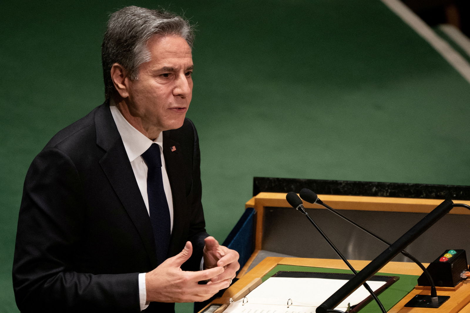 U.S. Secretary of State Antony Blinken addresses the United Nations General Assembly during the Nuclear Non-Proliferation Treaty review conference in New York City, Aug. 1, 2022.