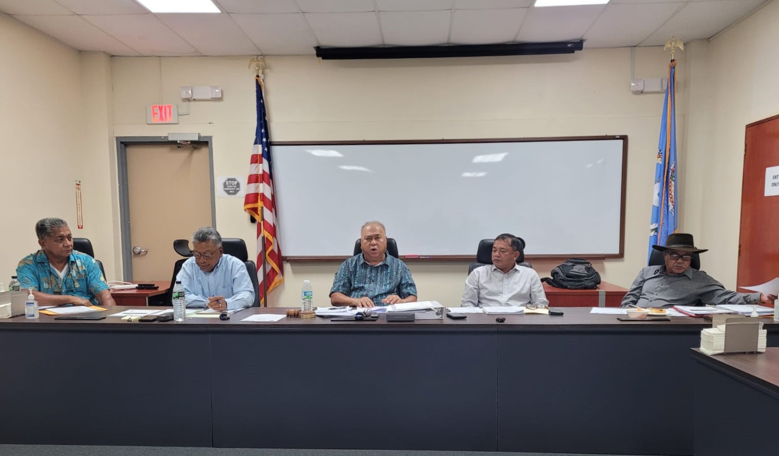 Commonwealth Casino Commission Chairman Edward C. Deleon Guerrero, center, speaks during a meeting on Thursday. Also in photo are Commissioners Martin Mendiola, Mario Taitano, Ralph Demapan and Ramon Dela Cruz.
