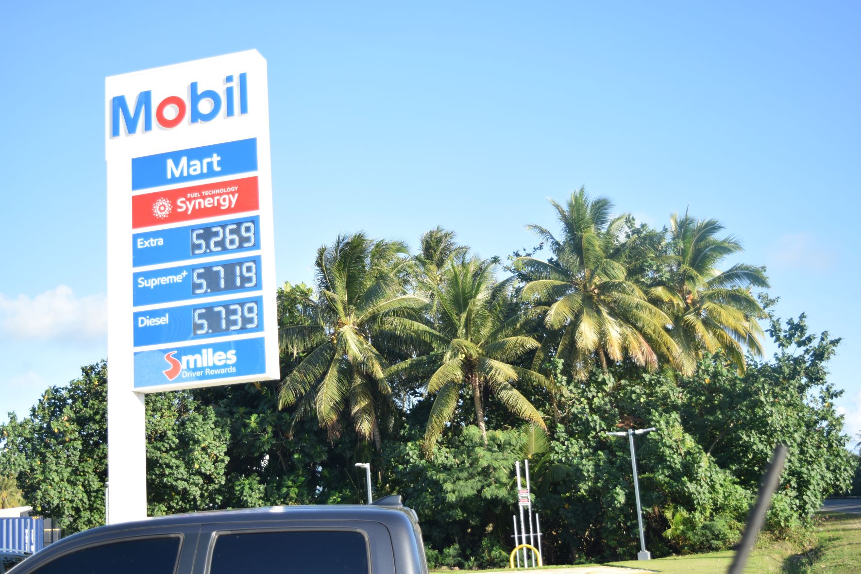 Mobil Oil Marianas in Chalan Kiya displays its new prices on Wednesday.
