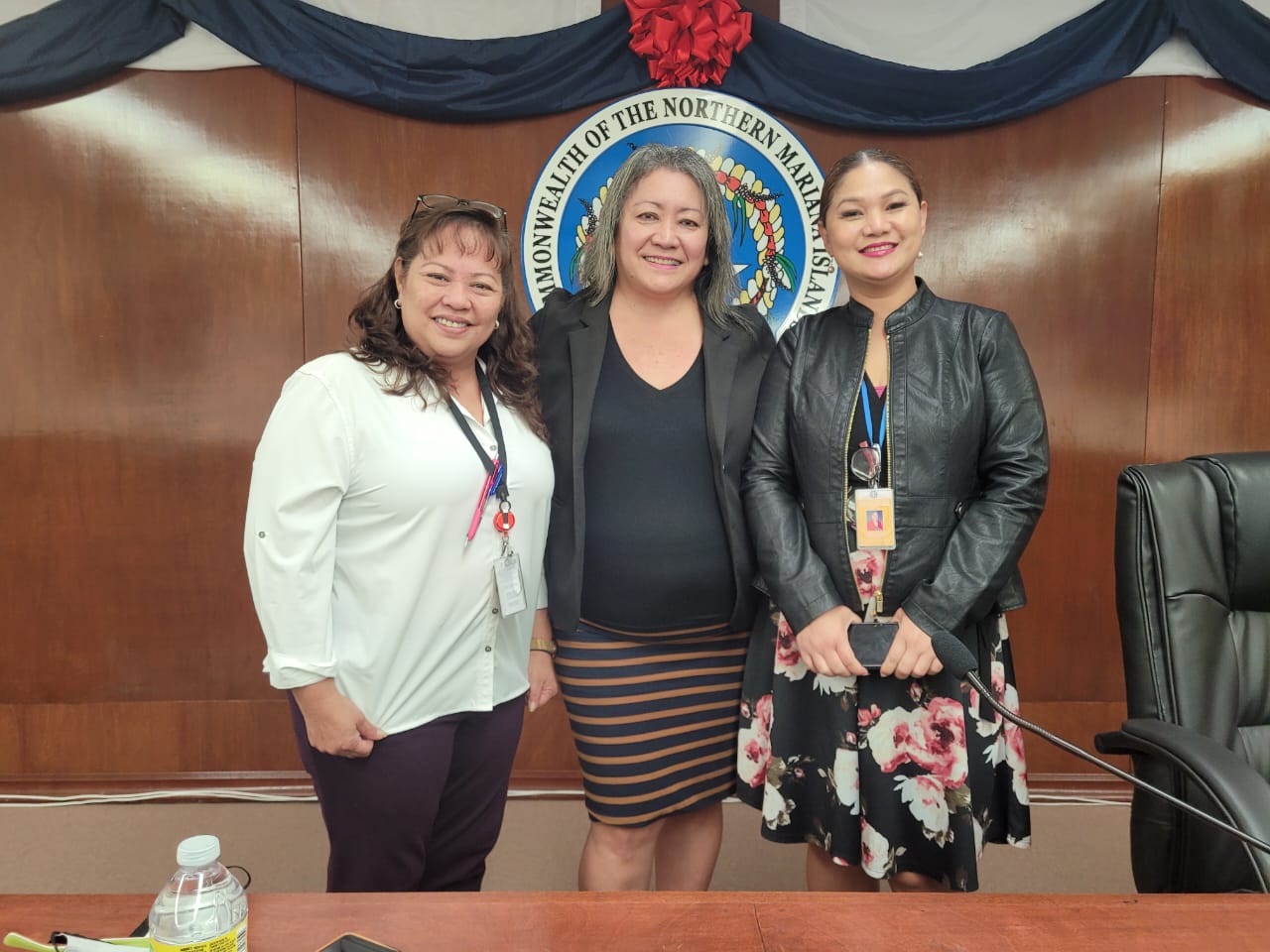 Women power. Senate President Edith Deleon Guerrero, center, poses for a photo with Senate Floor Leader Corina Magofna, right, and Sen. Celina Babauta  following a Senate session on Thursday.