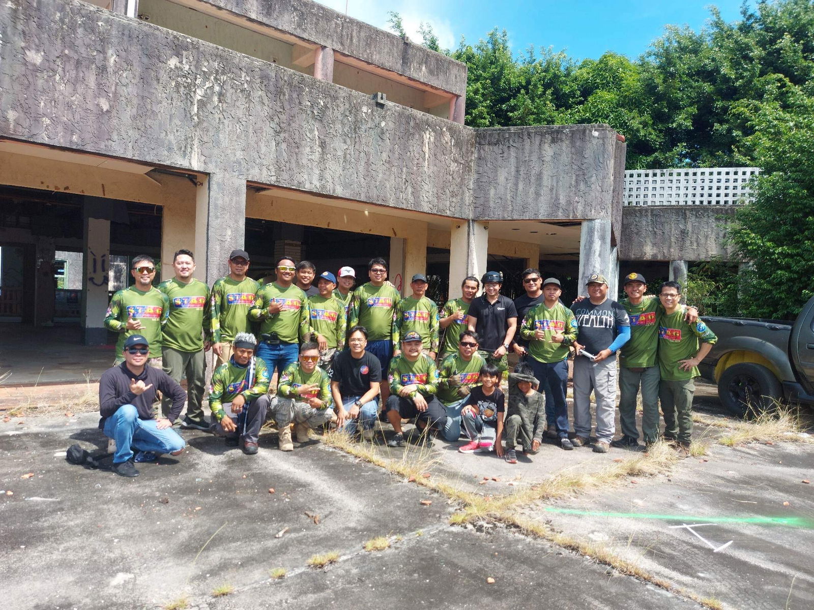 Participants pose for a photo during the airsoft shooting competition hosted by the Saipan Tactical Airsoft Group or STAG at the former La Fiesta Mall in San Roque.