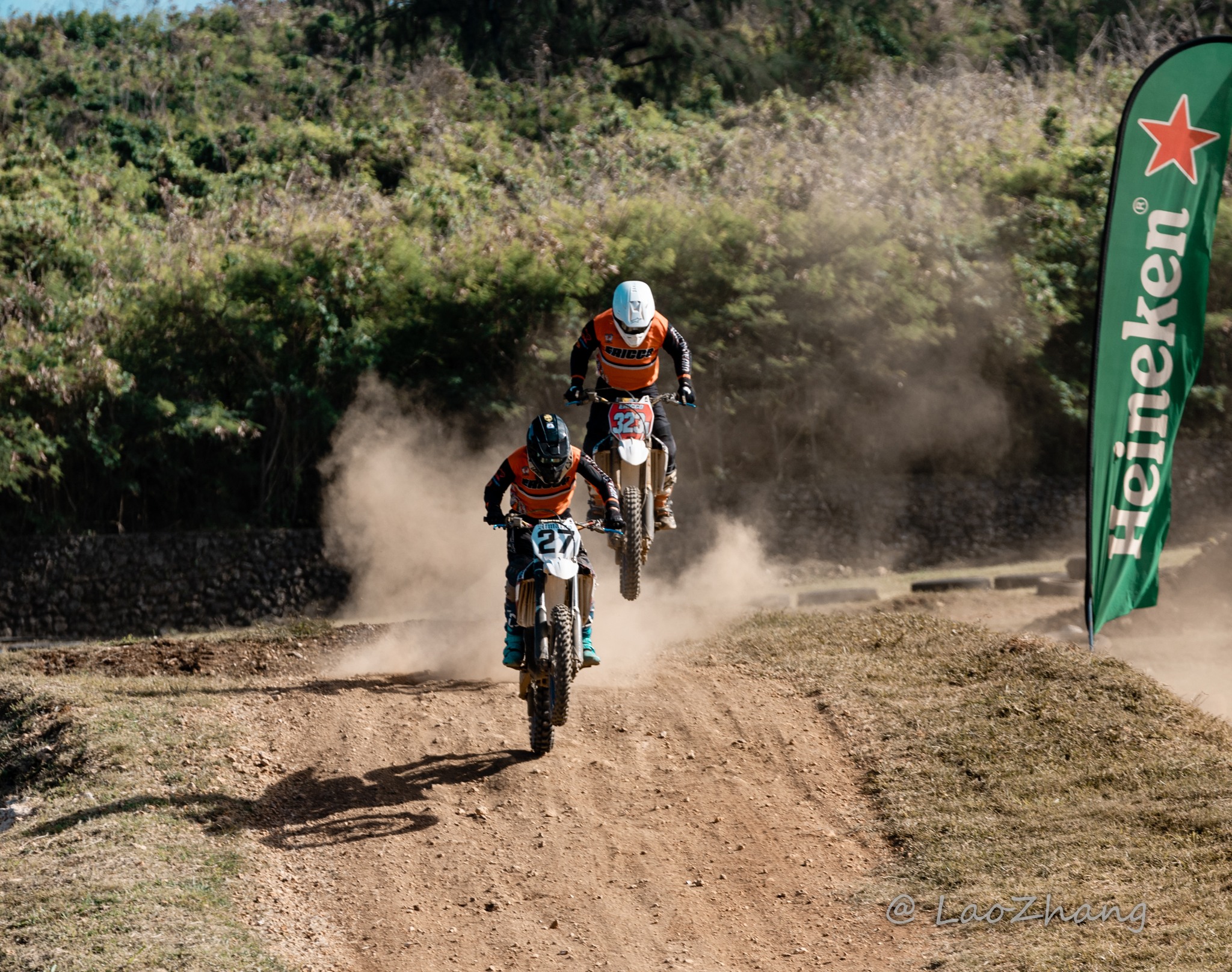 Corry Pangelinan and Aric Cruz battle for the lead in the Intermediate Class during round 2 of the MRA Points Race Series at Cow Town Raceway Park on Sunday.