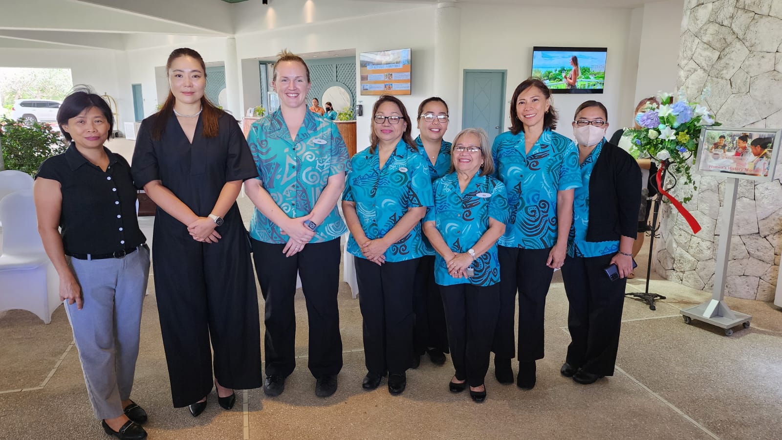 From left, Denise Montenegro, Hyatt director of human resources; Rachel Wehlburg, assistant director of engineering; Barbara Sablan, account manager; Margaret Rose Calub, account supervisor; Noemi Catigan, chief accountant; Bea O’Malley, marketing and communications manager; and Penny Jones, human resources manager.