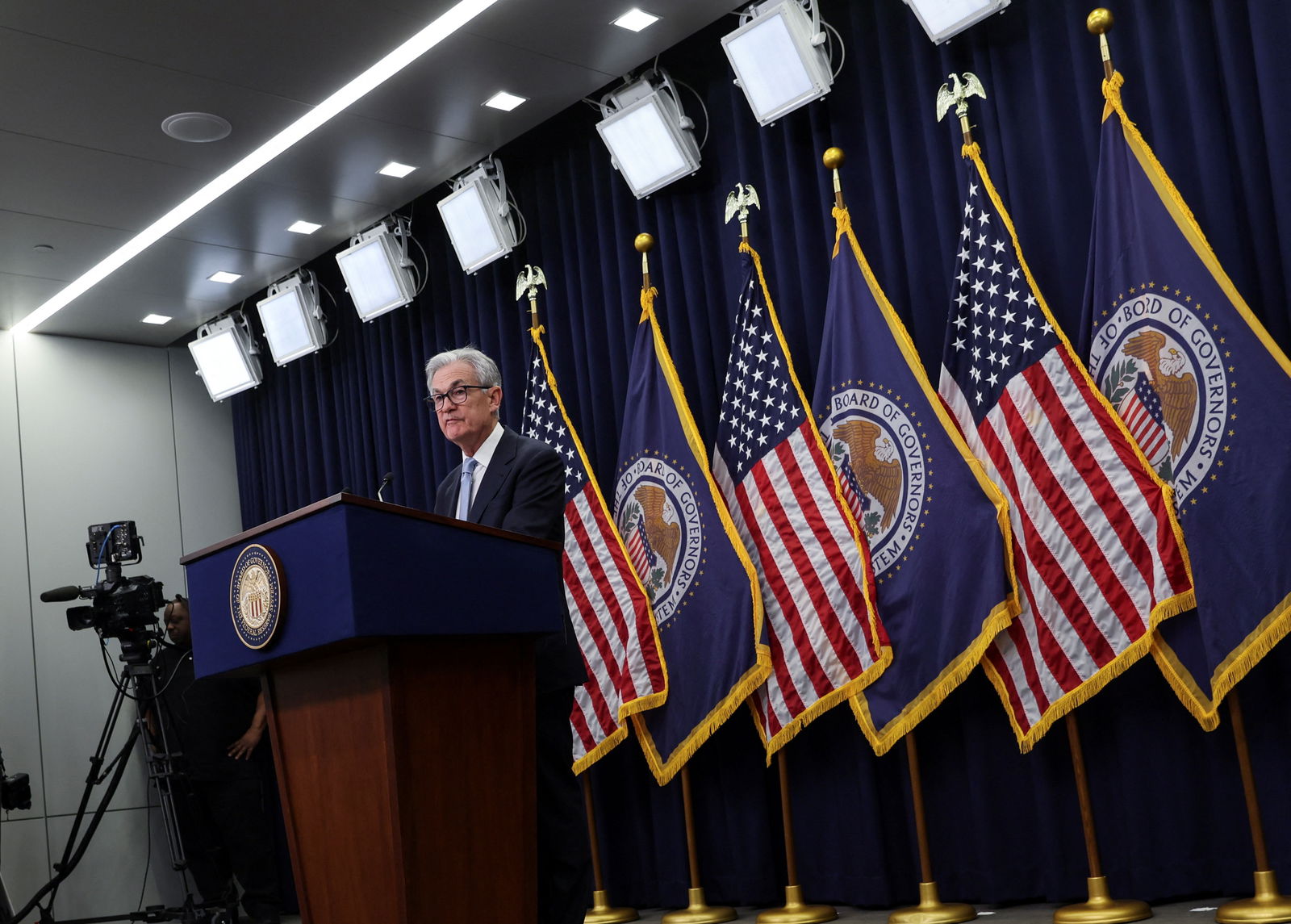 Federal Reserve Board Chair Jerome Powell holds a news conference after the Fed raised interest rates by a quarter of a percentage point following a two-day meeting of the Federal Open Market Committee on interest rate policy in Washington, D.C., March 22, 2023.