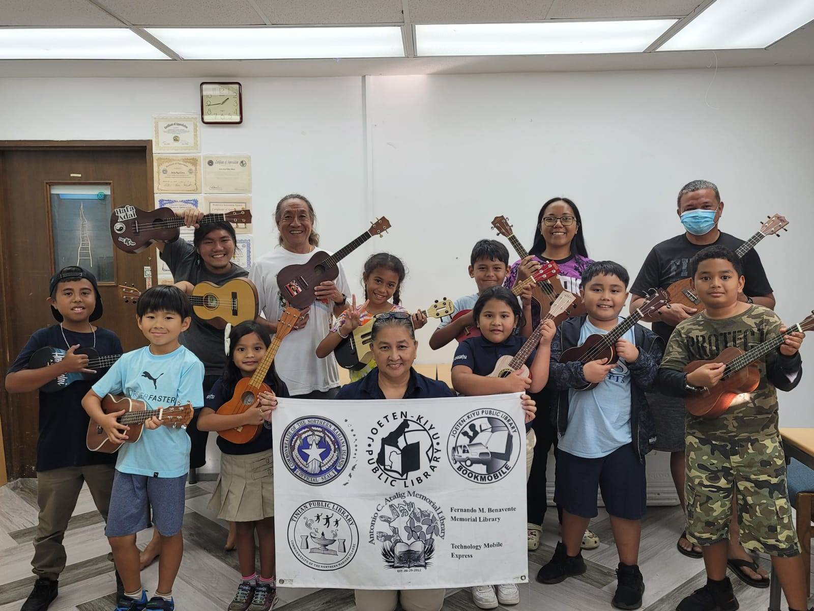 Instructors Larry Lee and Kui Lee conducted the free basic ukulele class at Joeten-Kiyu Public Library and Fernando M. Benavente Memorial Library.