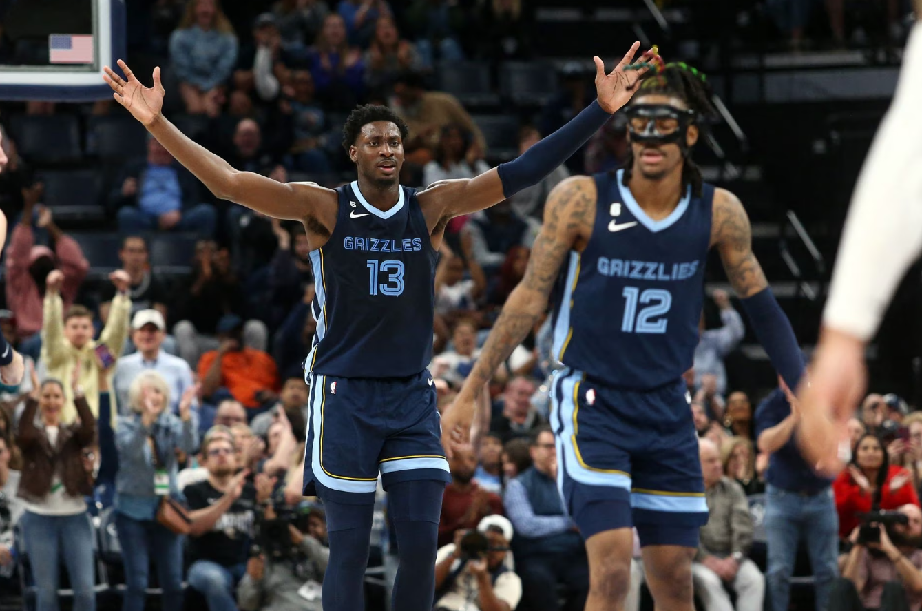 Memphis Grizzlies forward Jaren Jackson Jr. (13) reacts during the second half against the Houston Rockets at FedExForum in Memphis, Tennessee, March 22, 2023.