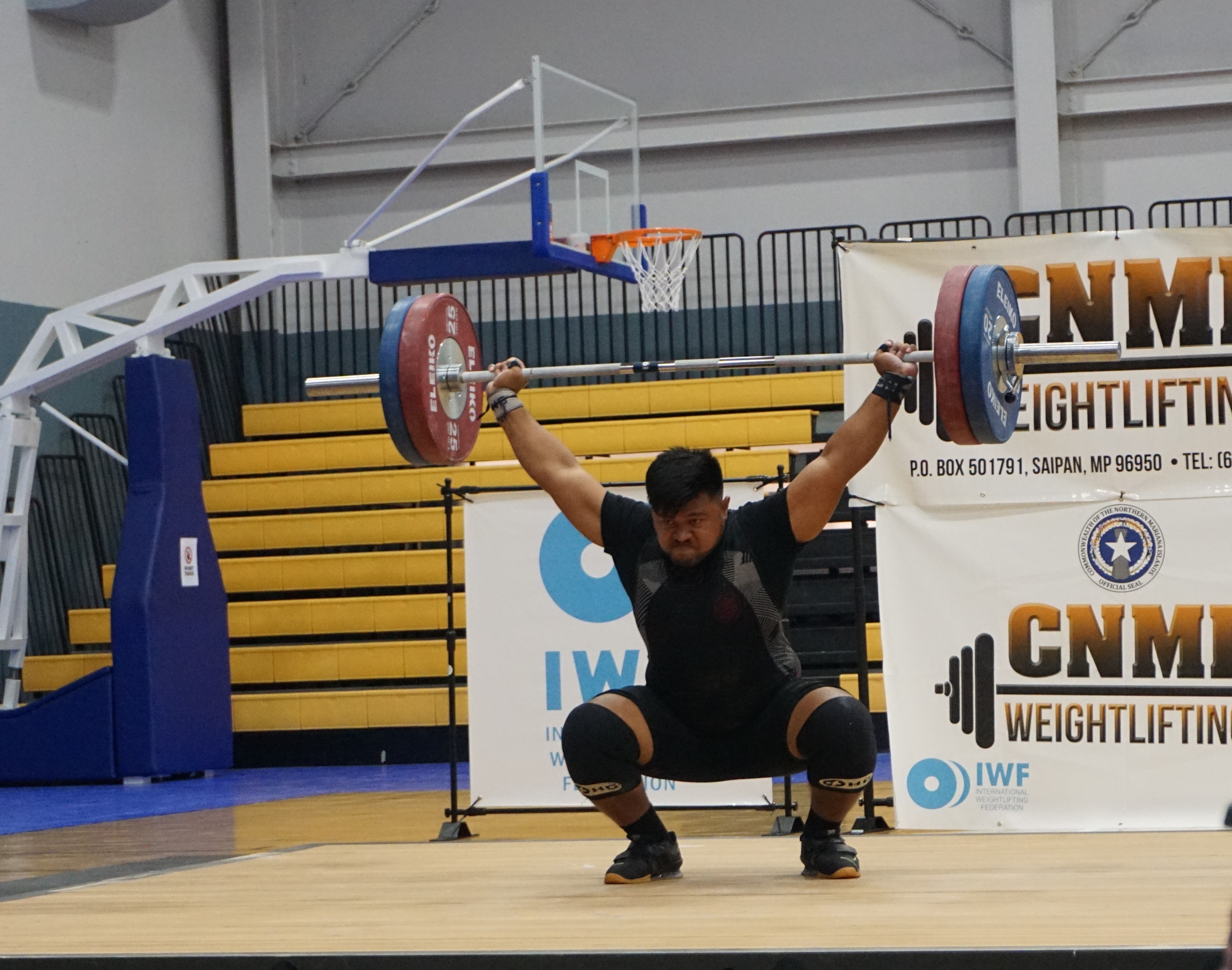 The CNMI's Jason Limes attempts a snatch of 122kg during the CNMI Weightlifting Marianas Cup on Saturday at the Ada gym.