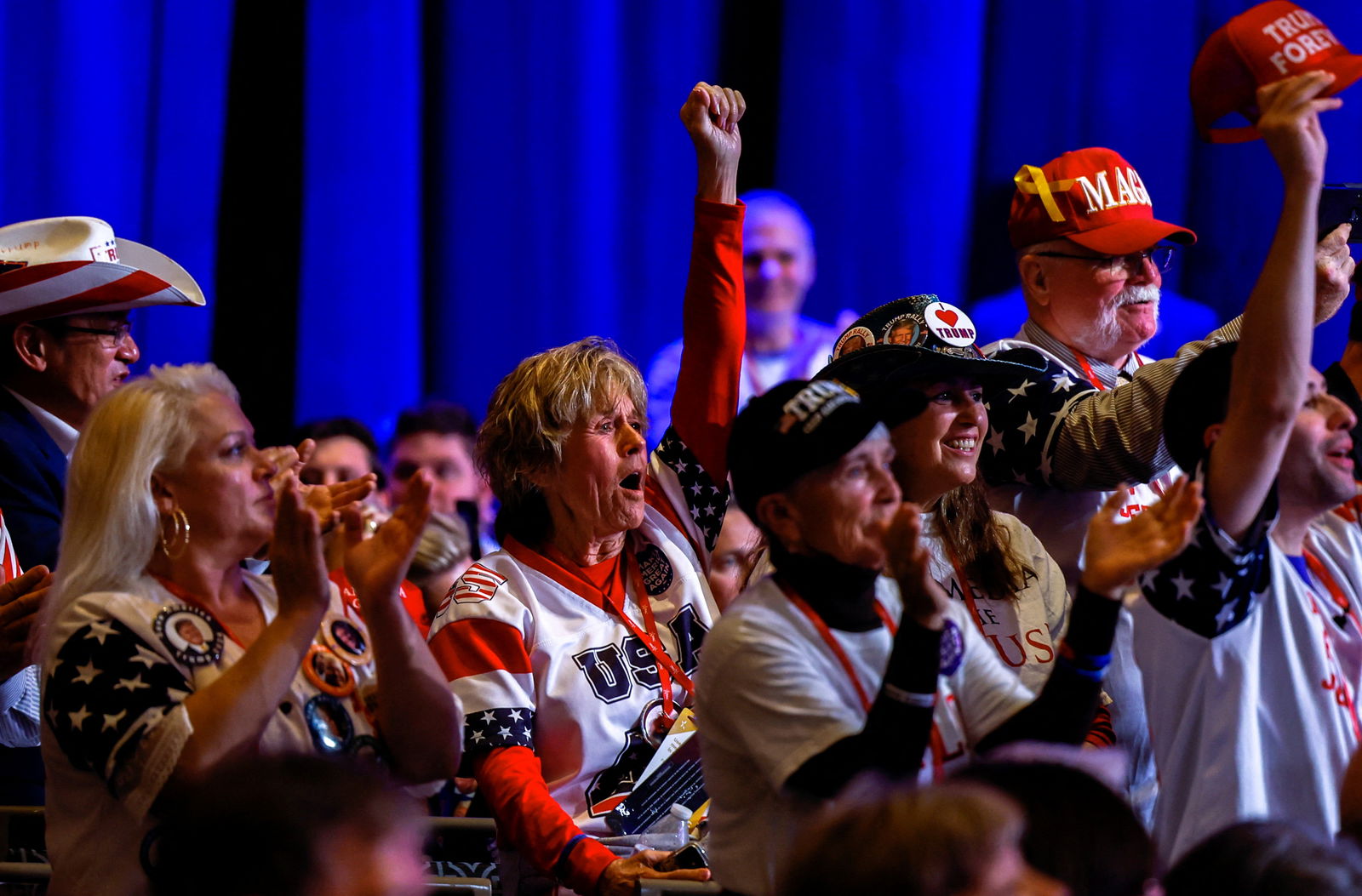 Supporters react as former President Donald Trump speaks during the Conservative Political Action Conference  at Gaylord National Convention Center in National Harbor, Maryland,  March 4, 2023.