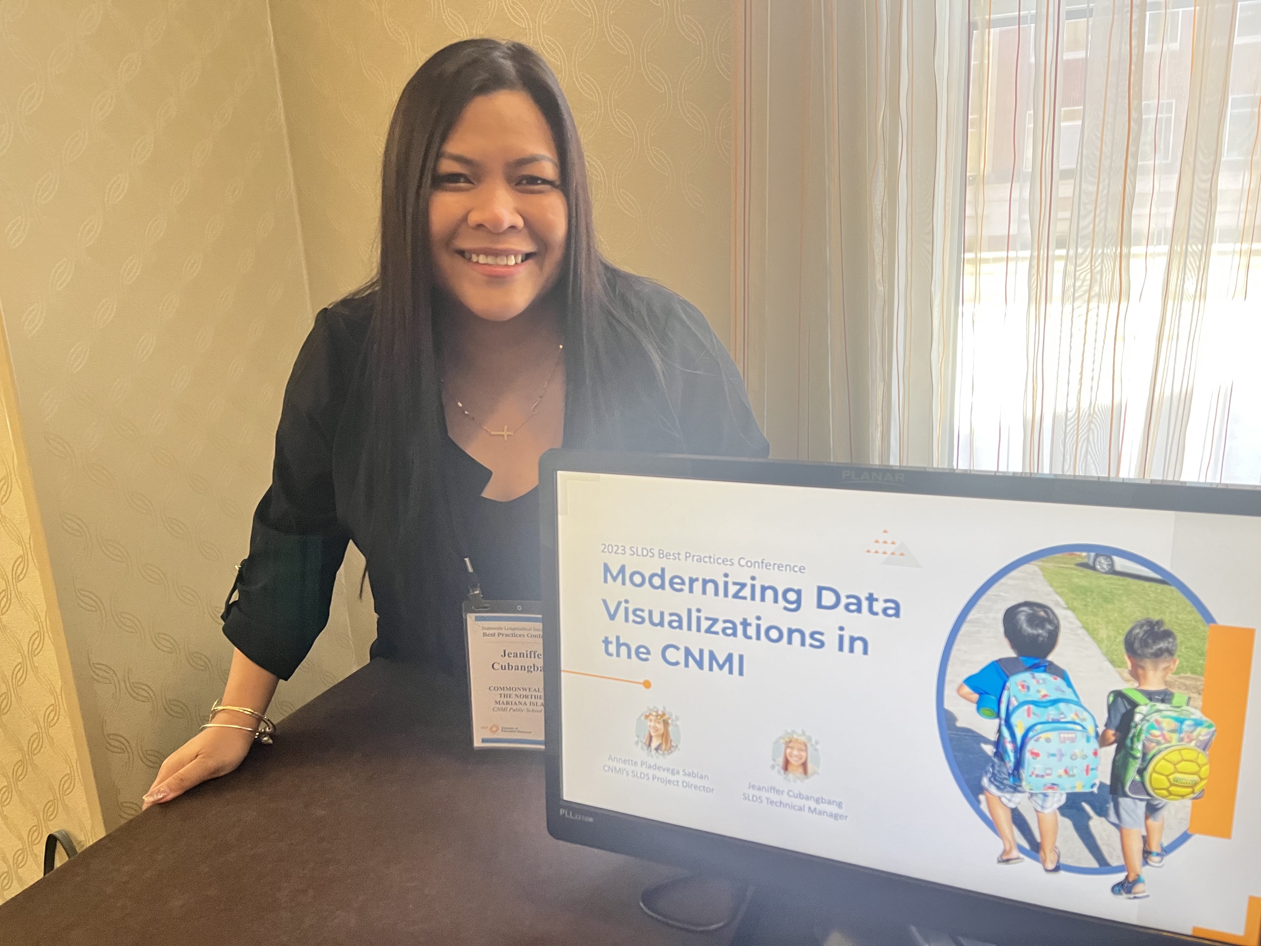 PSS Technical Manager Jeaniffer Cubangbang at the CNMI kiosk.