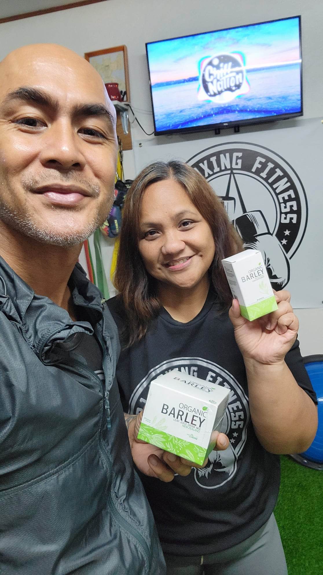 Arlene Palpallatoc-Domingo, right, with Jerry Diaz at BBJ Athletics Studio.