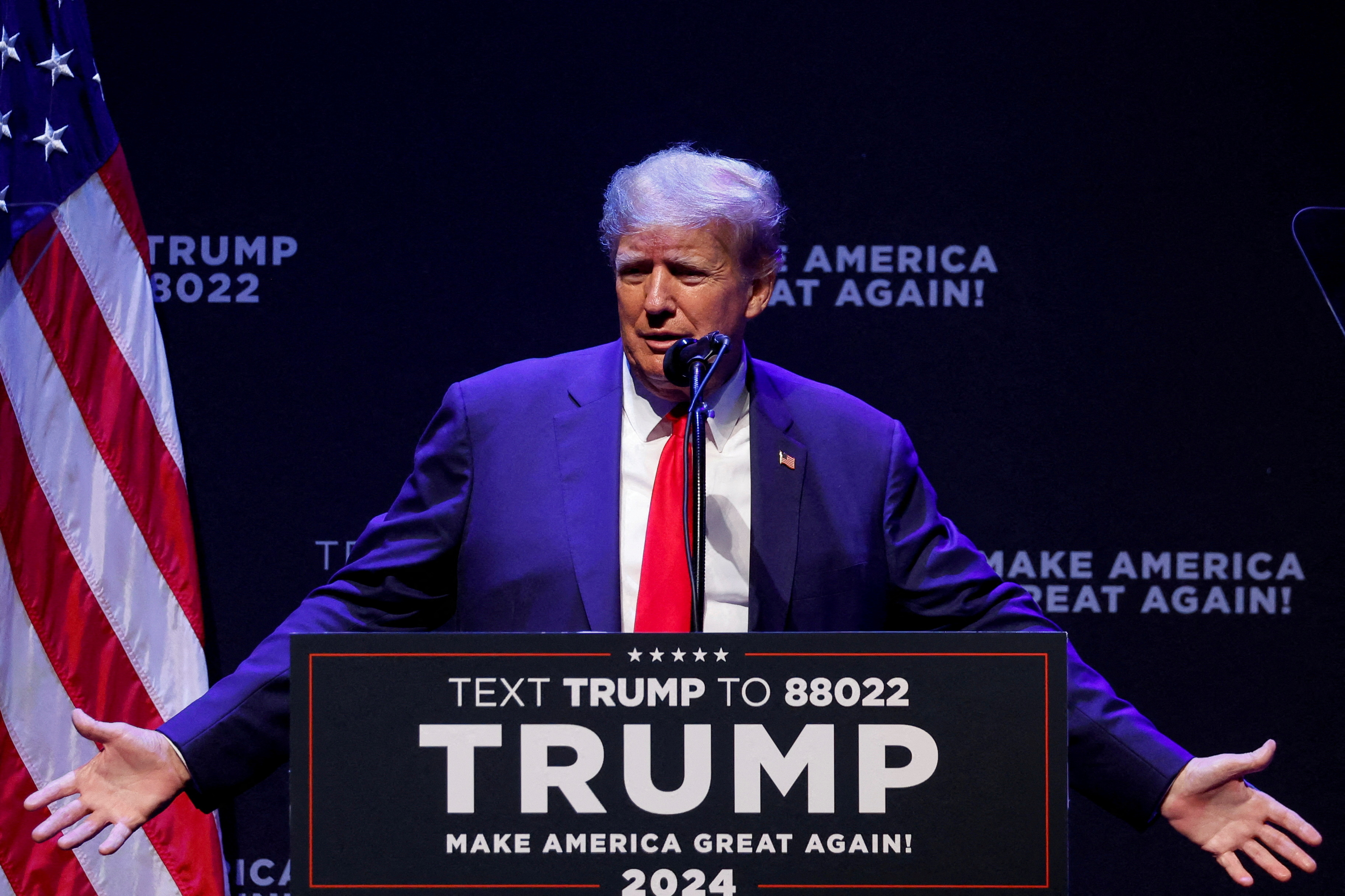Former  President Donald Trump delivers remarks on education as he holds a campaign rally with supporters, in Davenport, Iowa, March 13, 2023.