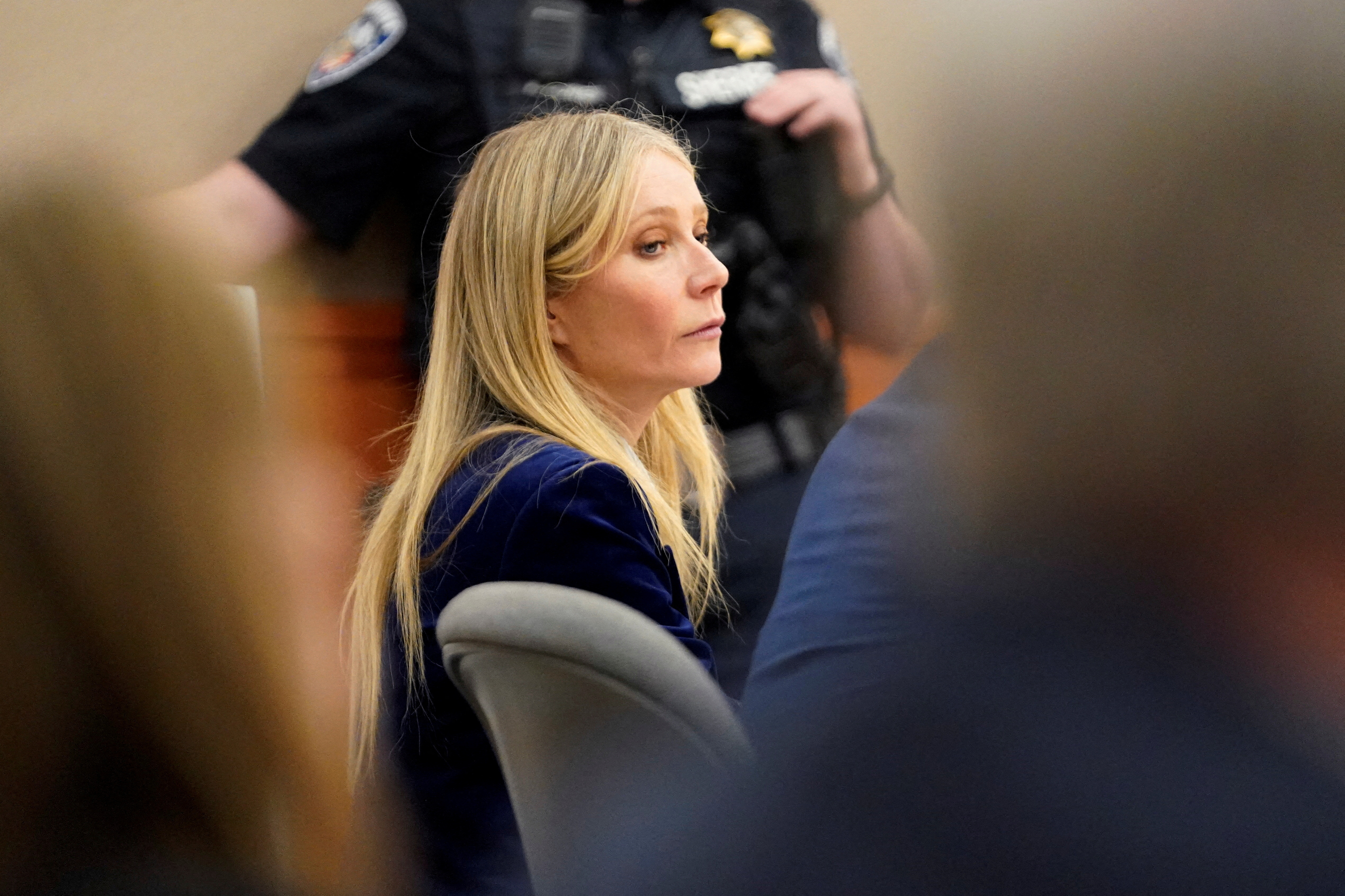 Gwyneth Paltrow looks on as her attorney objects during the closing arguments of her trial, in Park City, Utah, March 30, 2023.