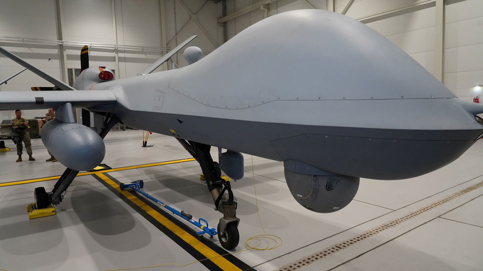 A U.S. Air Force MQ-9 Reaper drone sits in a hanger at Amari Air Base, Estonia, July 1, 2020.