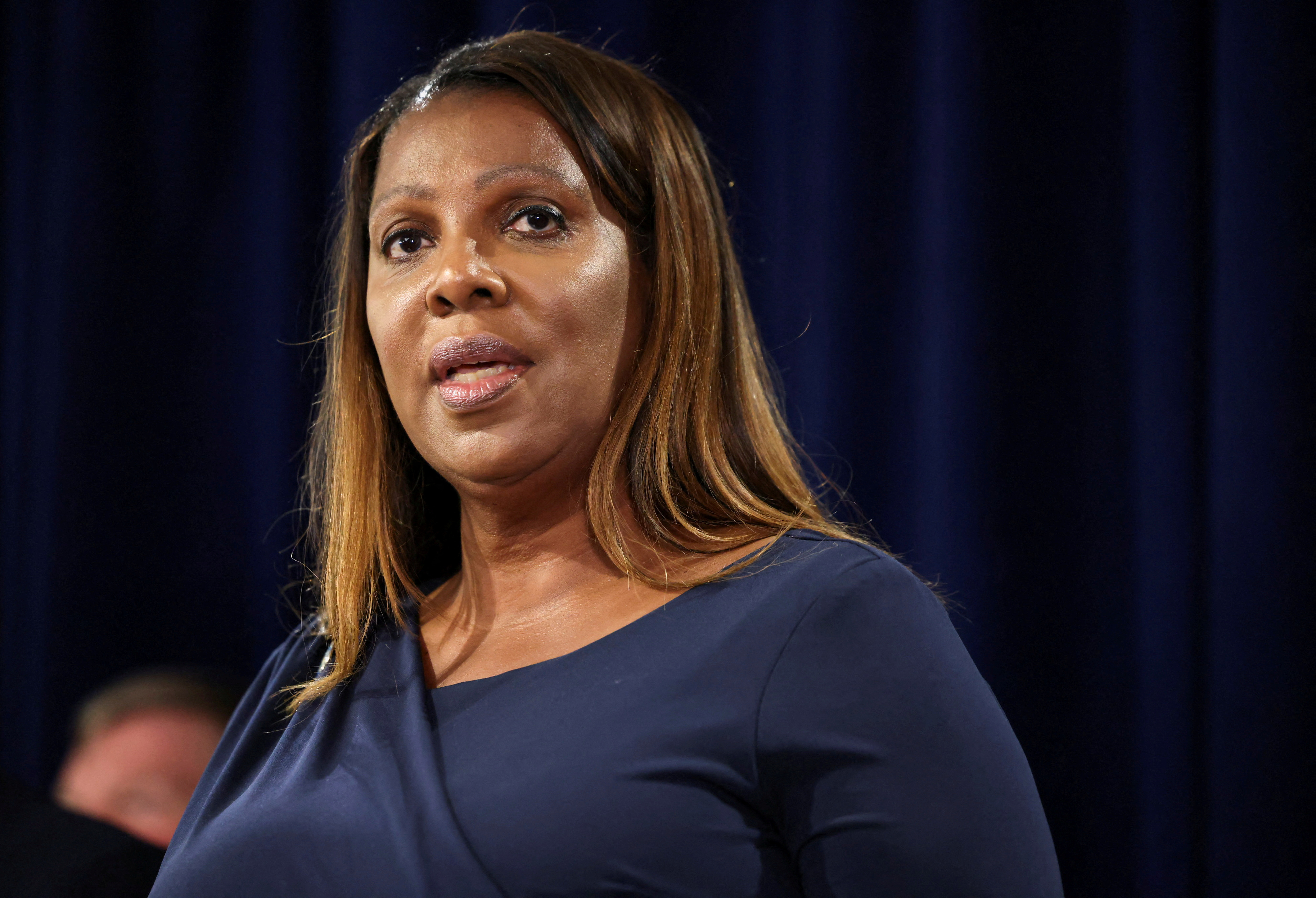 New York State Attorney General Letitia James speaks at a news conference in New York,  Sept. 8, 2022.