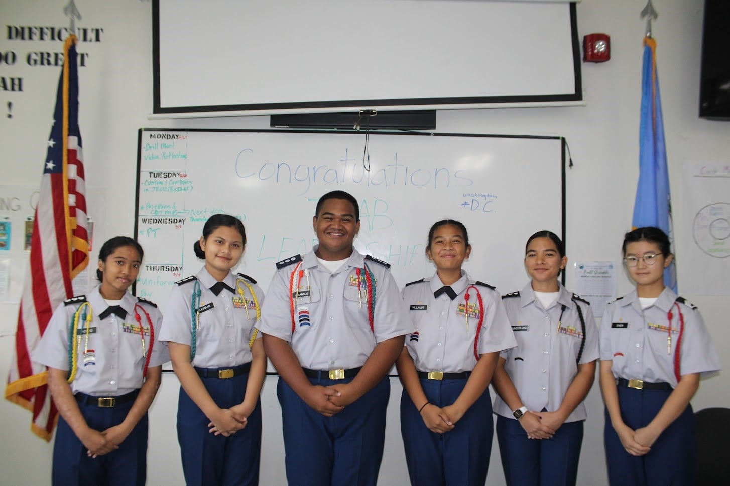 From left, C/CPT Jacinto Angel, C/CPT Sulyman Shamira, C/CPT Amandus Malentino, C2LT Villaluz Shanna, C/CPT Sunderland Lana and C/SSG Shen Xuan.