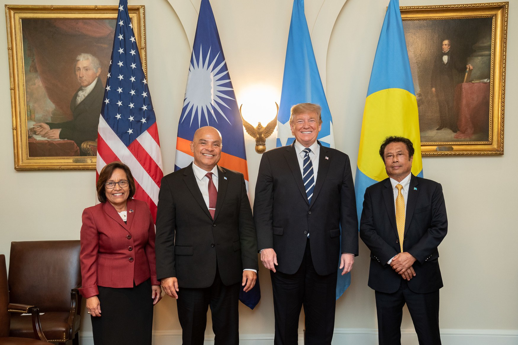 In this 2019 file photo, Federated States of Micronesia President David Panuelo, second from  left, joined U.S. President Donald Trump, Marshall Islands President Hilda Heine and Palau President Tommy Remengesau Jr. at the White House.