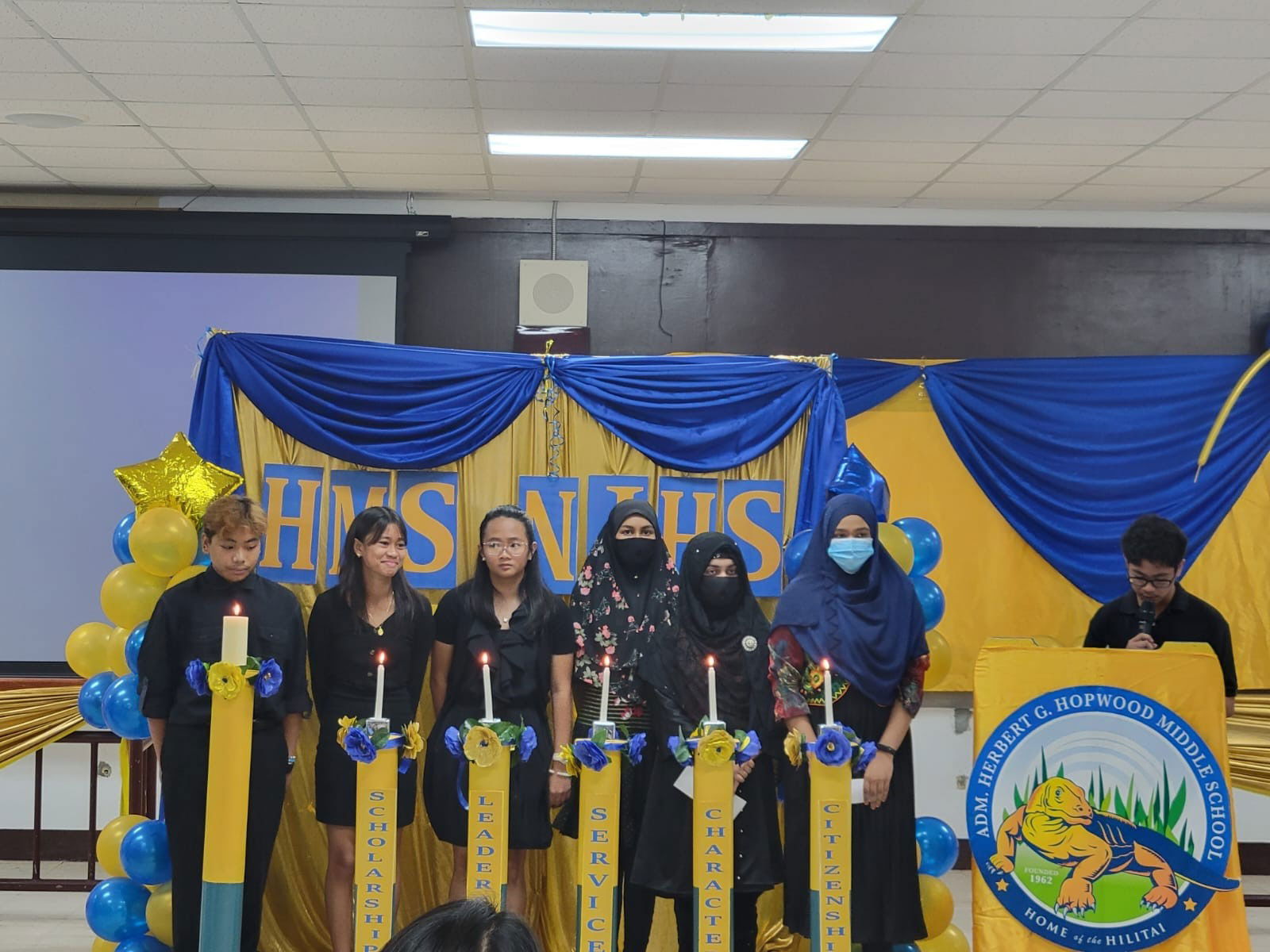 Hopwood’s National Junior Honor Society officers, from left: Jheams Sagana, Princess Rigua, Alexa Panganiban, Sarah Islam, Nowrin Bhuiyan, Miss Suraiya Dristy and Simon Romero.