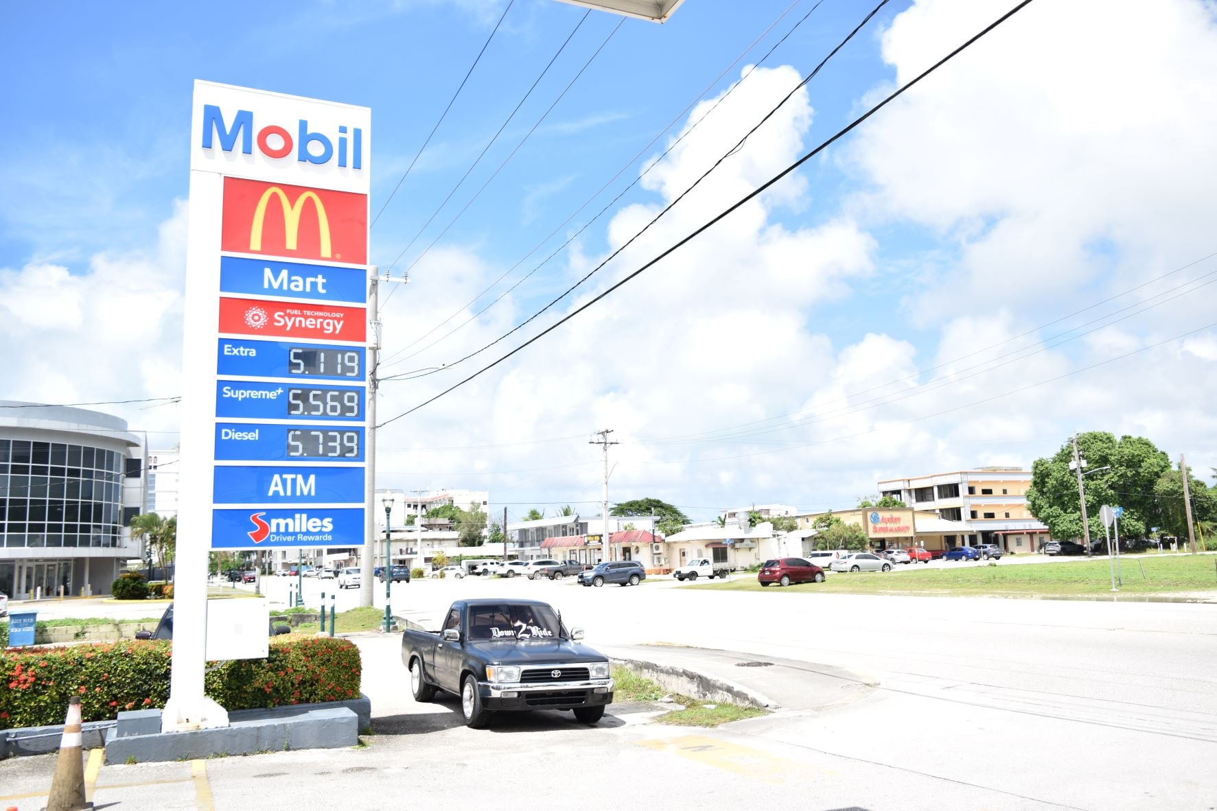 Mobil Oil Marianas on Beach Road in Garapan displays its new prices on Tuesday.