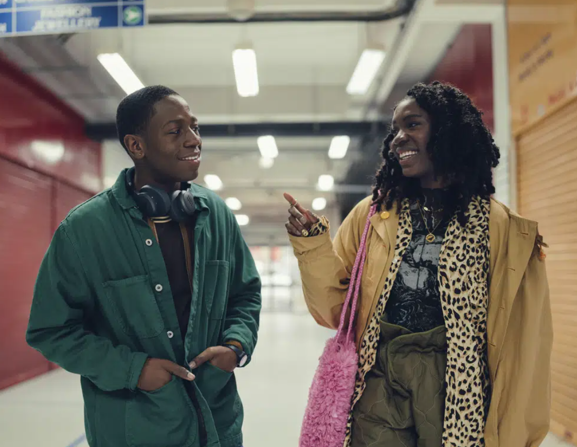 This image released by Hulu shows David Jonsson, left, and Vivian Oparah in a scene from "Rye Lane."