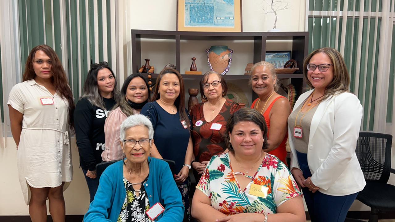 Far left, standing, the CNMI Women’s Association’s Valentina Rivera, Sharina Clark, Dorina Ogumoro, Annamae Adaza, Linda Cabrera, Julia Omar, Nadine Deleon Guerrero. Seated, from left: Felicidad Ogumoro and Cecilia Taitano-Fitial.
