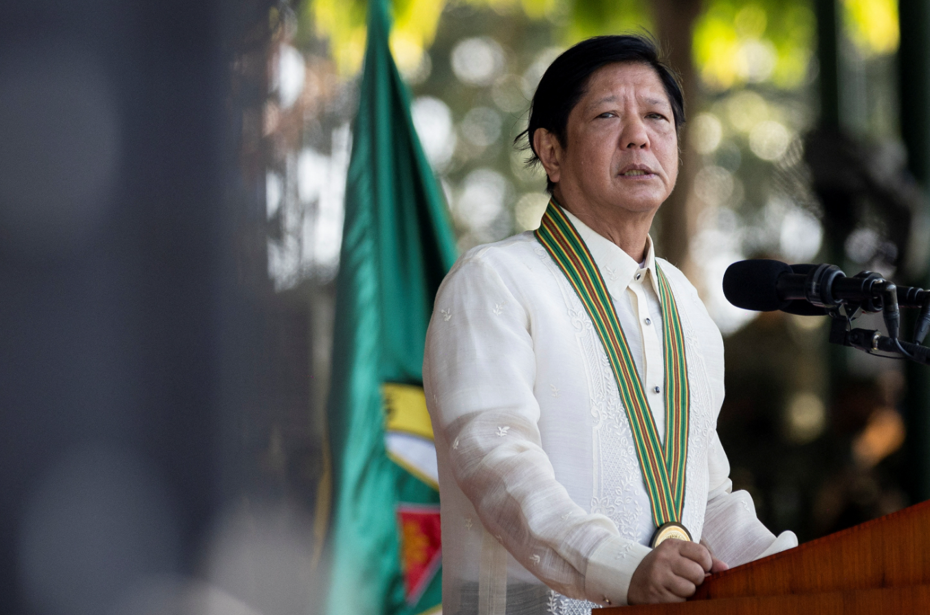 Philippine President Ferdinand "Bongbong" Marcos Jr. delivers a speech on the 126th founding anniversary of the Philippines army at Fort Bonifacio, in Taguig, Metro Manila, March 22, 2023.