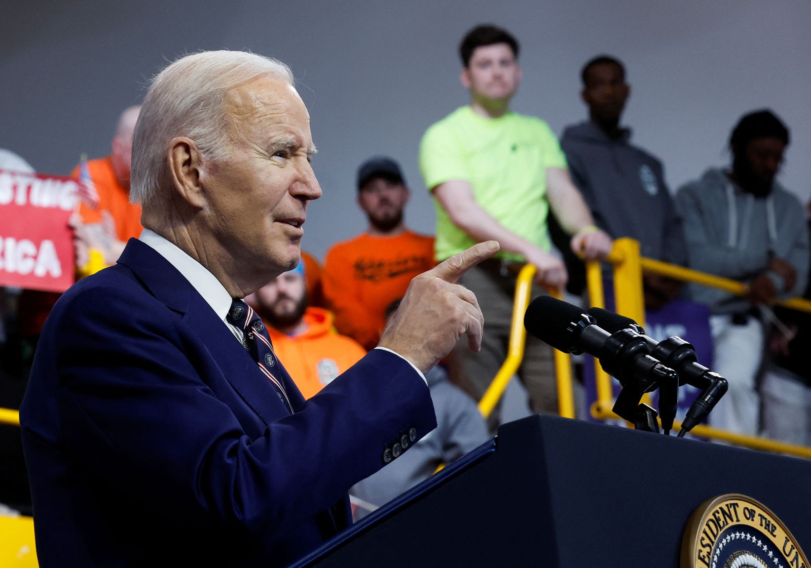 President Joe Biden delivers remarks about his budget for fiscal year 2024 at the Finishing Trades Institute in Philadelphia, Pennsylvania,  March 9, 2023.