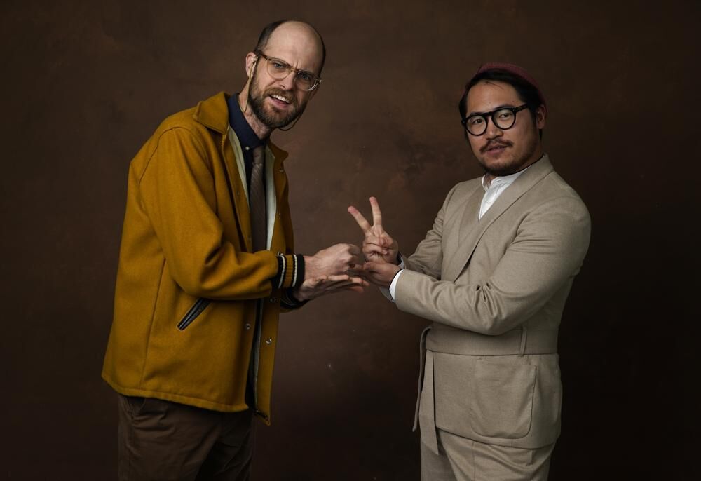 Daniel Scheinert, left, and Daniel Kwan, the directing duo known as the Daniels, pose for a portrait at the 95th Academy Awards Nominees Luncheon on Feb. 13, 2023, at the Beverly Hilton Hotel in Beverly Hills, Calif.