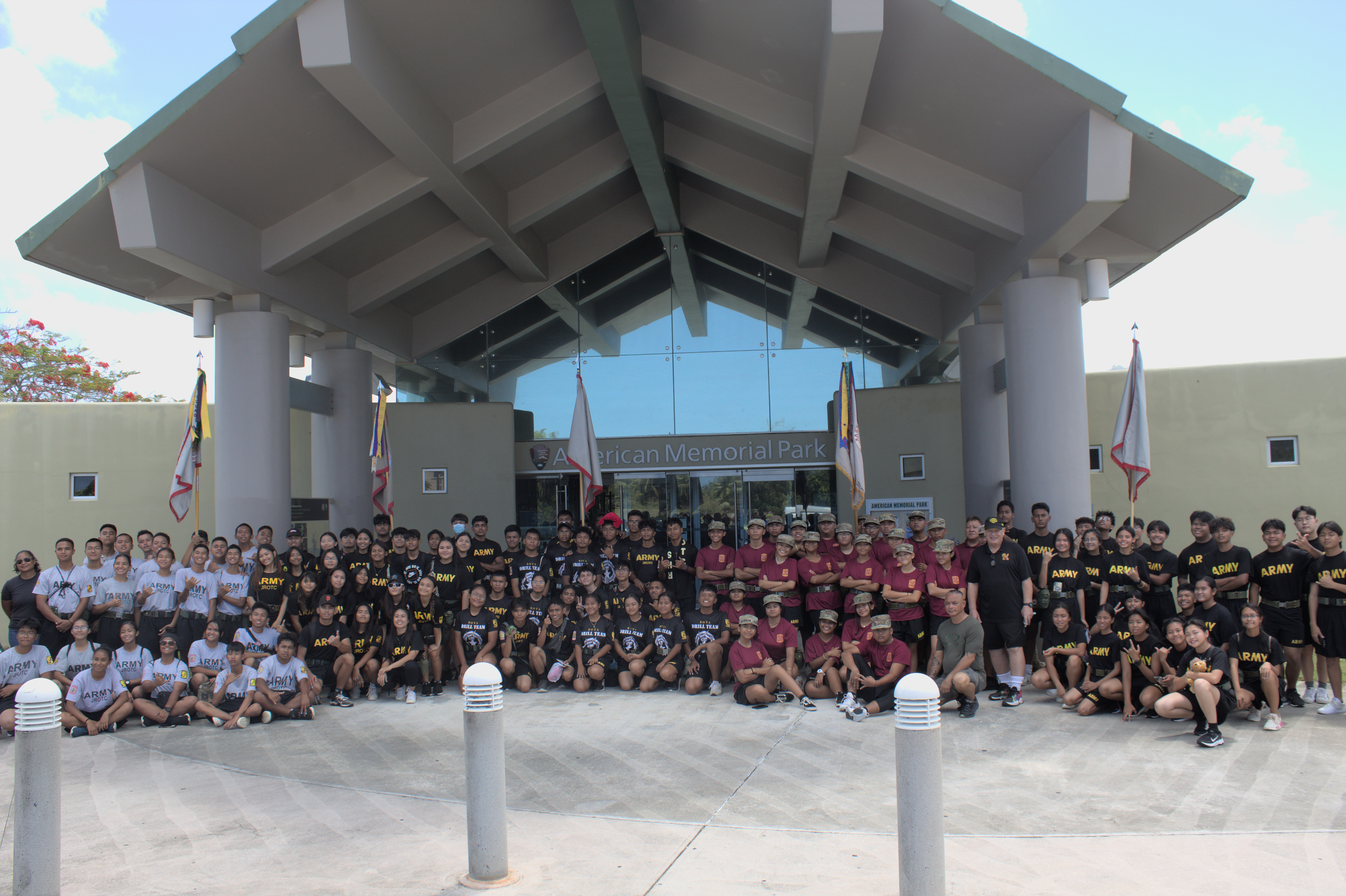 The CNMI’s JROTC cadets pose for a photo at the Visitor Center of American Memorial Park.
