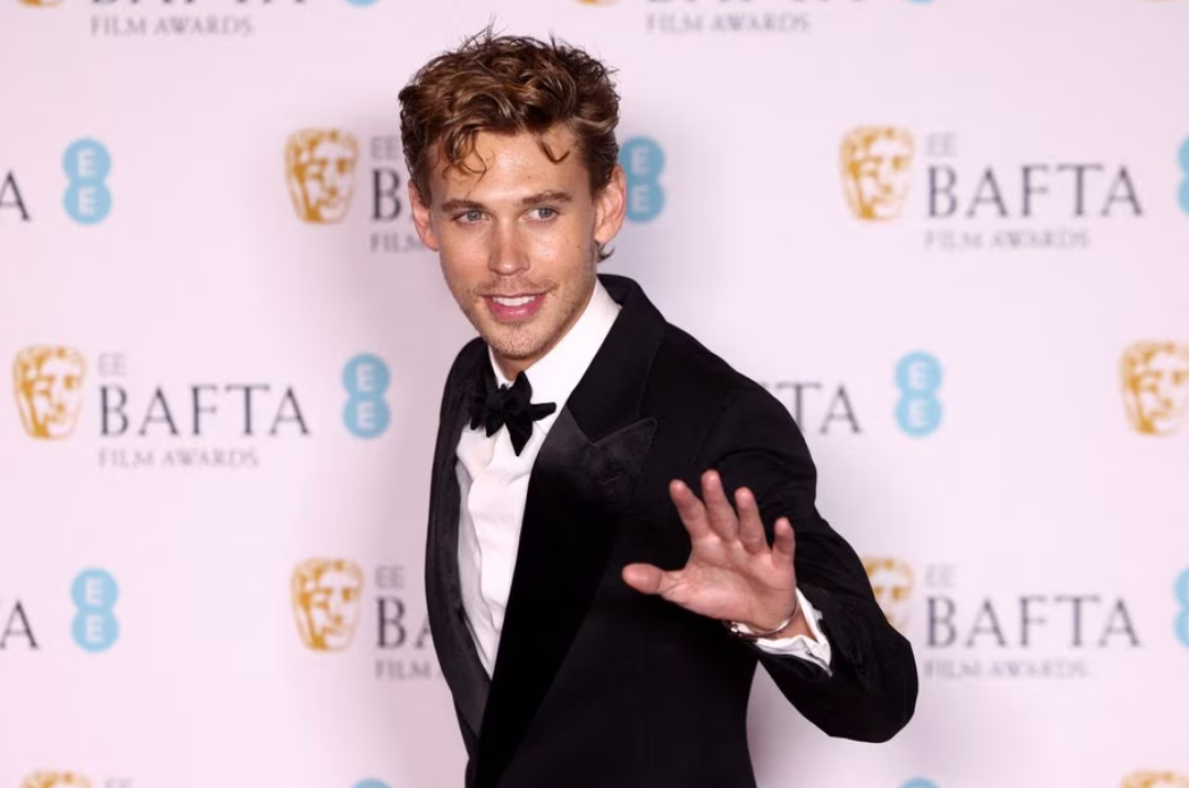Austin Butler poses after winning the award for Best Leading Actor for “Elvis” during the 2023 British Academy of Film and Television Arts  Film Awards at the Royal Festival Hall in London, Britain, Feb. 19, 2023.