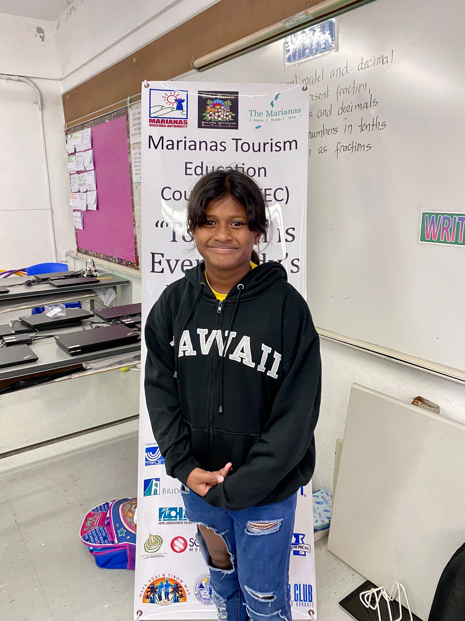 Losau Mality of Garapan Elementary School is part of a dance group that entertains tourists at I Love Saipan, as she shares at a presentation of Marianas Tourism Education Council and Marianas Visitors Authority on March 1, 2023, at her school.