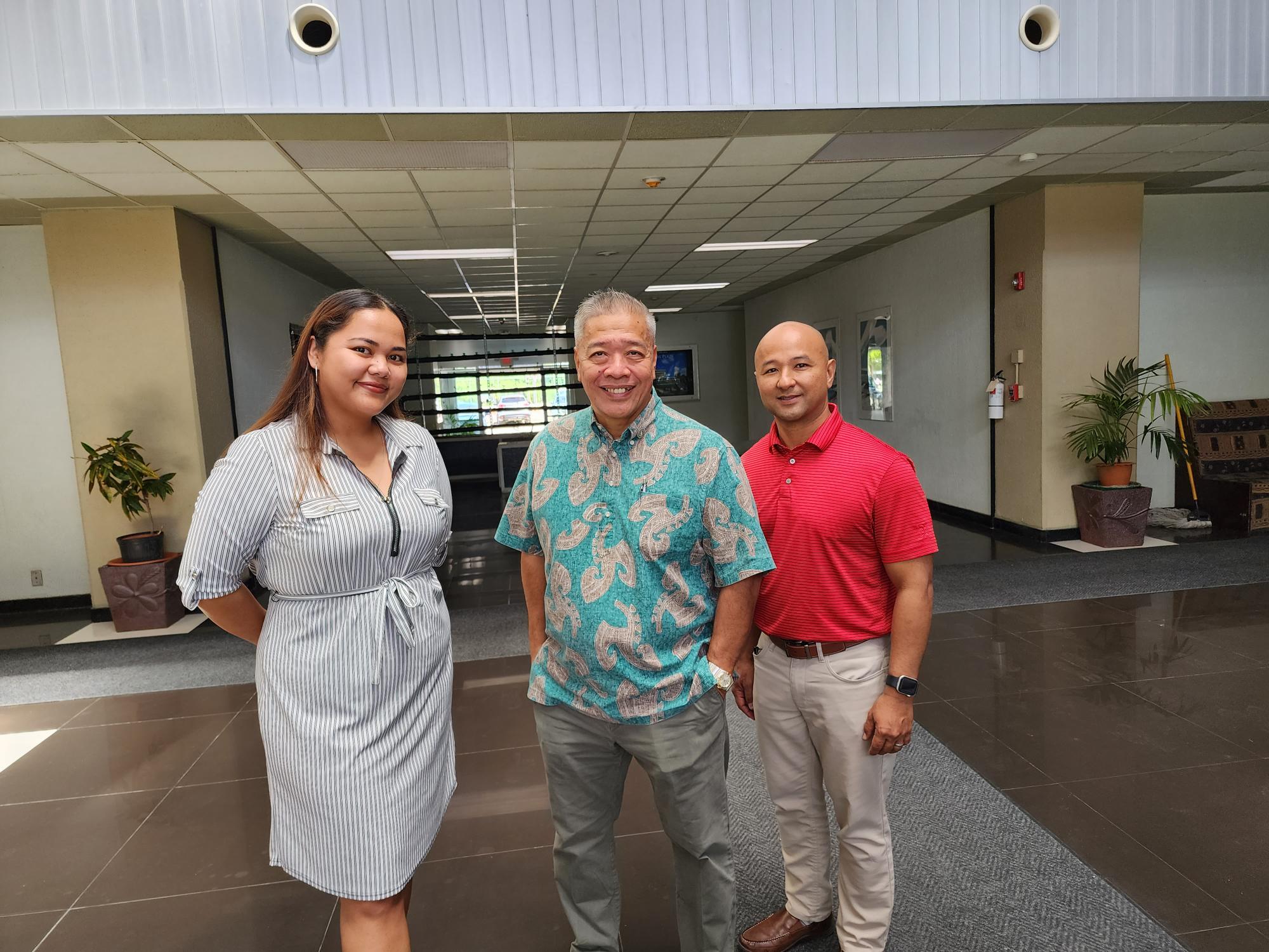 From left, Saipan Chamber of Commerce Executive Director Kim Camacho, Danny Aquino, special assistant to the governor for military affairs, and SCC President Joe Guerrero.