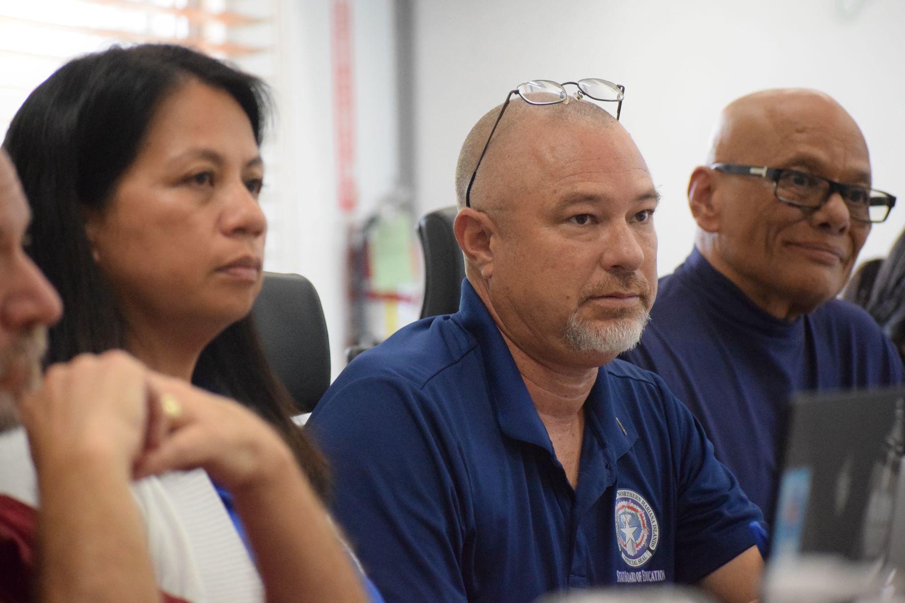 From left, Board of Education member Maisie B. Tenorio, secretary/treasurer Gregory Borja, and vice chair Herman M. Atalig.