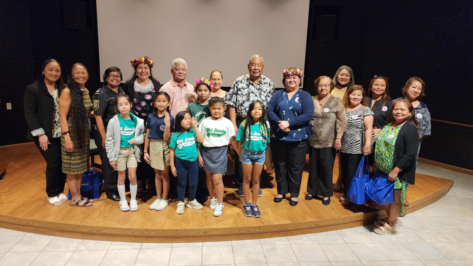 Gov. Arnold I. Palacios, first lady Wella Palacios, Lt. Gov. Arnold M. Apatang and Senate President Edith Deleon Guerrero join CNMI Girl Scouts and women members of the community in celebrating CNMI Women's Month at the Visitor Center of American Memorial Park on Wednesday.